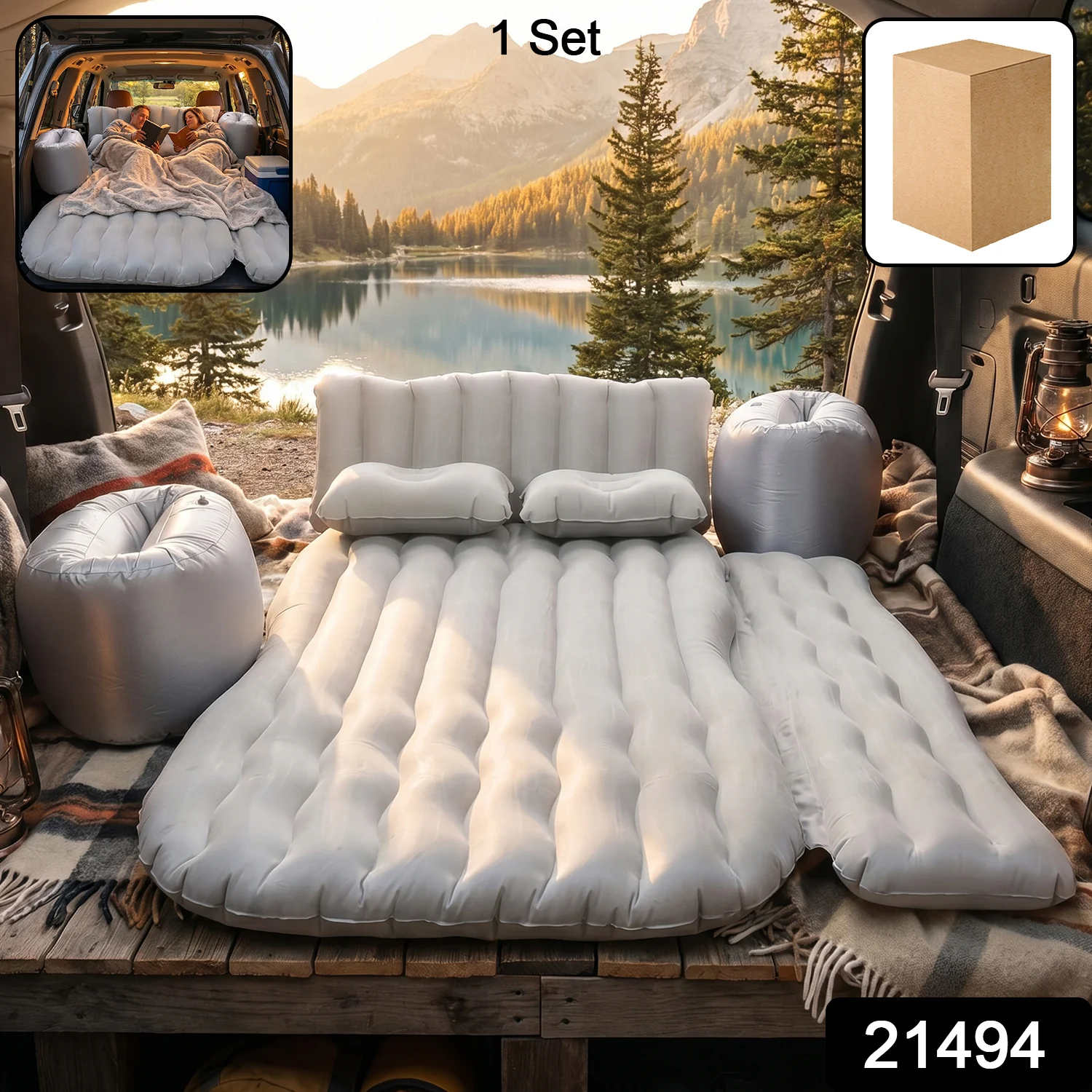 Portable Car Air Mattress Bed Set with 2 Pillows and Air Pump - Image 2