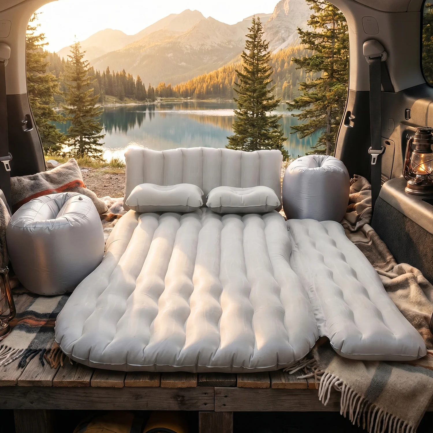 Portable Car Air Mattress Bed Set with 2 Pillows and Air Pump - Image 3