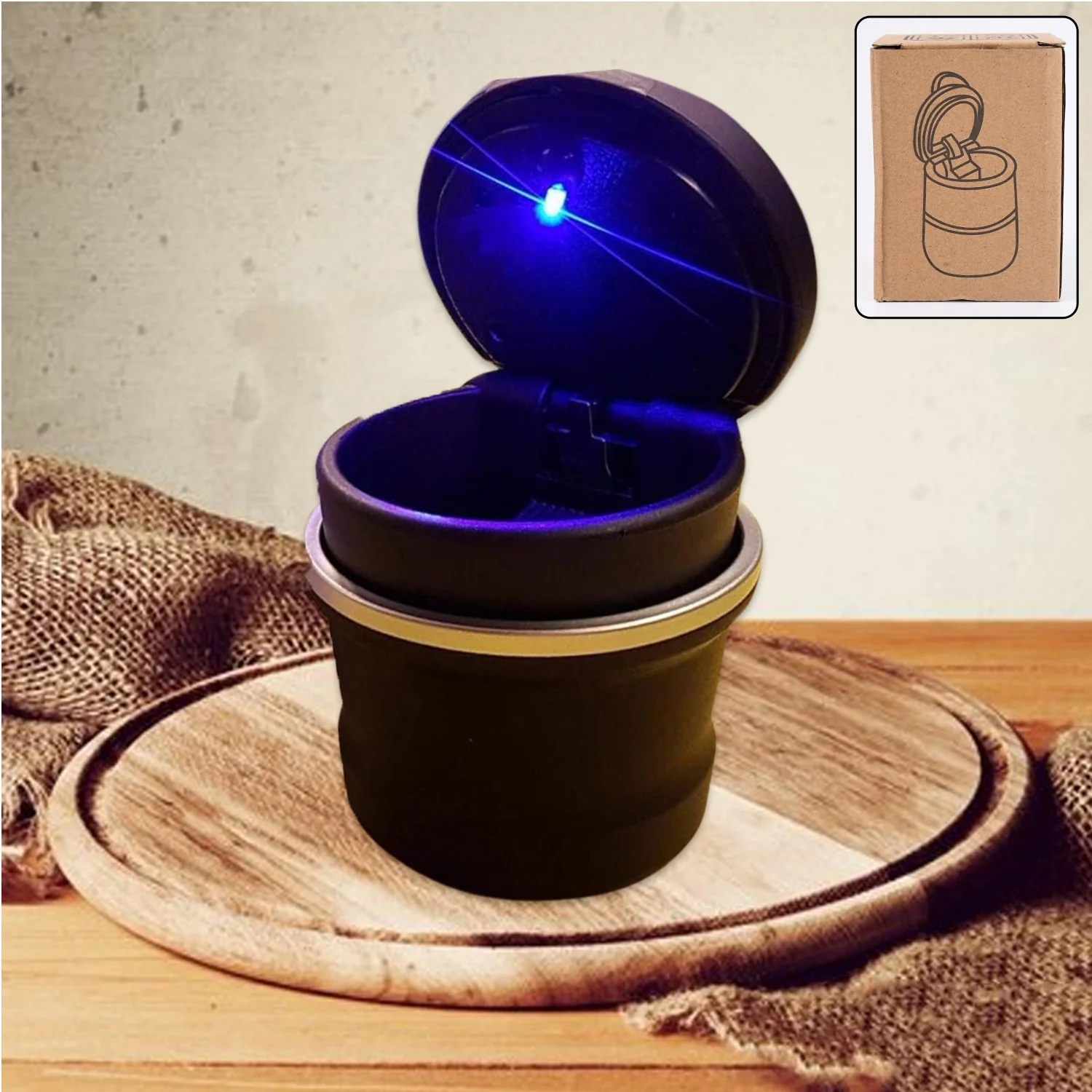 Portable Car Ashtray with Lid and Blue LED Light (1 Pc) - Image 3