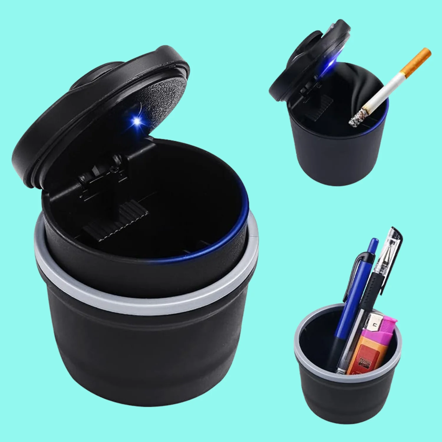 Portable Car Ashtray with Lid and Blue LED Light (1 Pc) - Image 4