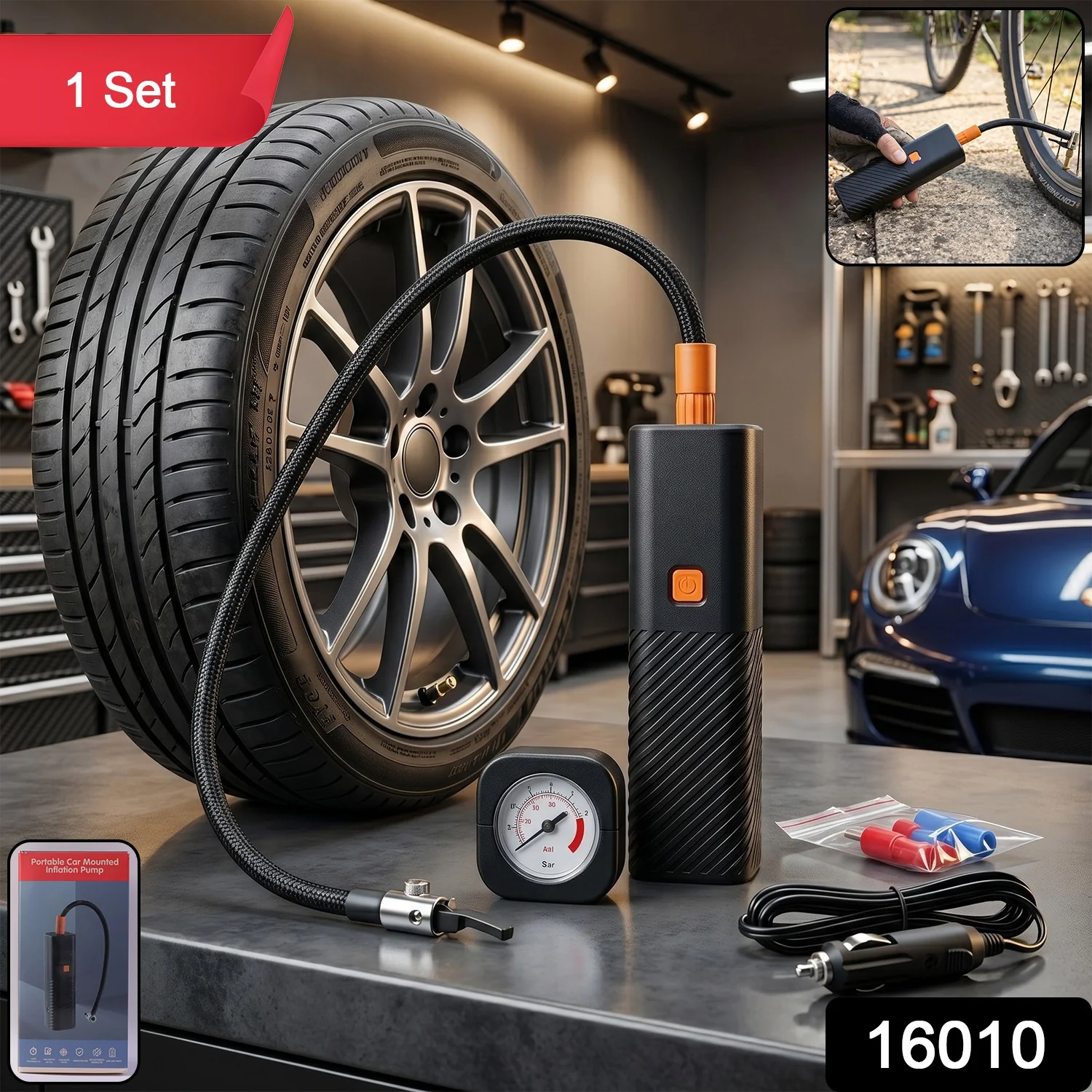 Portable Car Mounted Tyre Inflator Air Pump (1 Set) - Image 2
