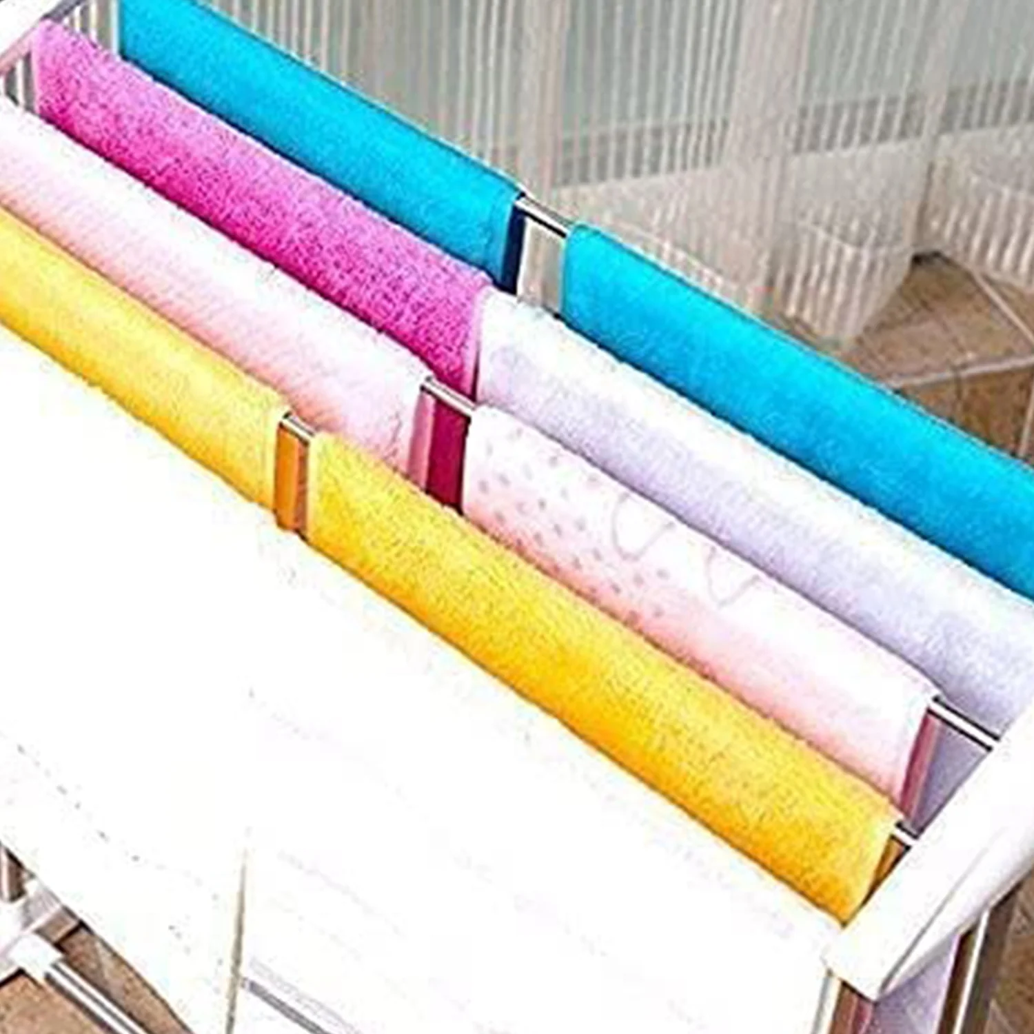 Multi-Functional Single Tier Mobile Towel Foldable Rack for Cloth and Towel / Stainless Steel and Plastic Made Mobile Towel and Cloth Rack Holder Indoor / Outdoor Standing Movable Cloth Dryer Rack, Balcony Cloth Drying Stand - Image 5