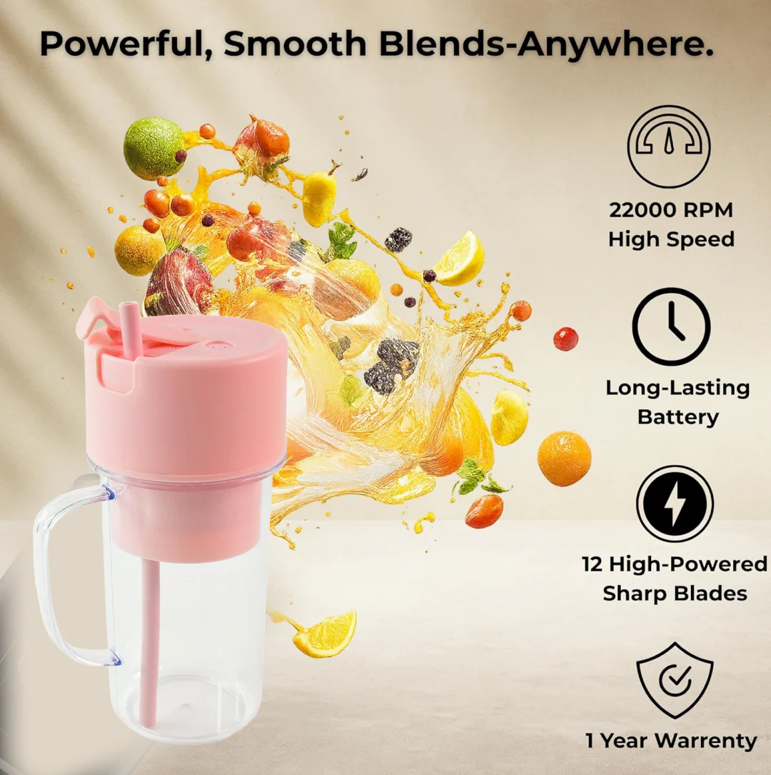 Portable Crusher Juicer With Handle & Straw, USB Rechargeable Multi Blades (420 ML) - Image 2