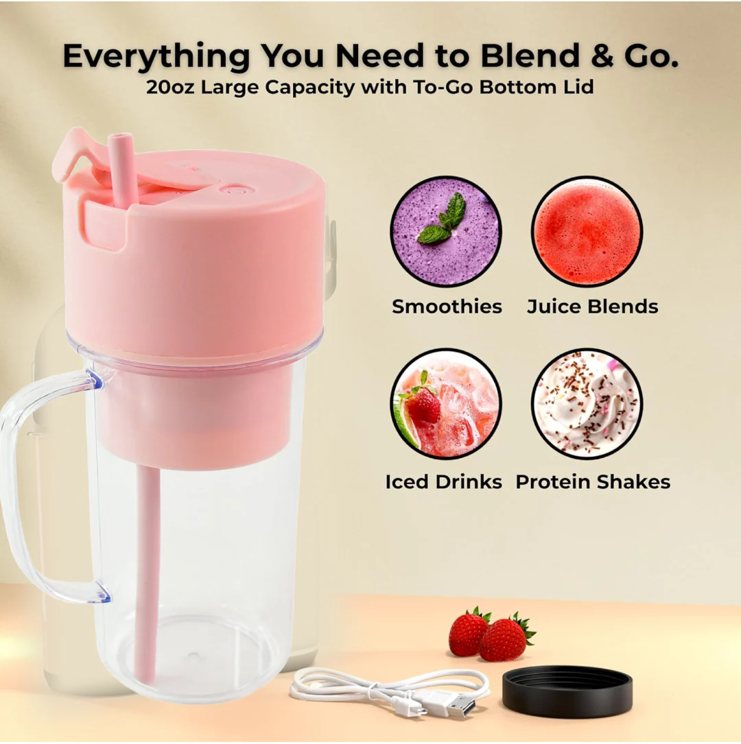 Portable Crusher Juicer With Handle & Straw, USB Rechargeable Multi Blades (420 ML) - Image 3