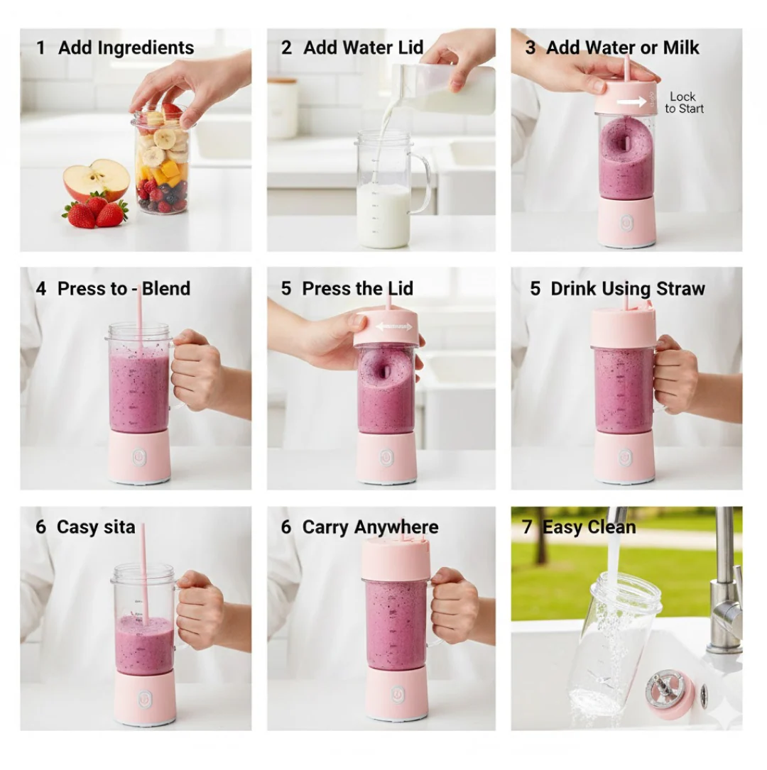 Portable Crusher Juicer With Handle & Straw, USB Rechargeable Multi Blades (420 ML) - Image 5