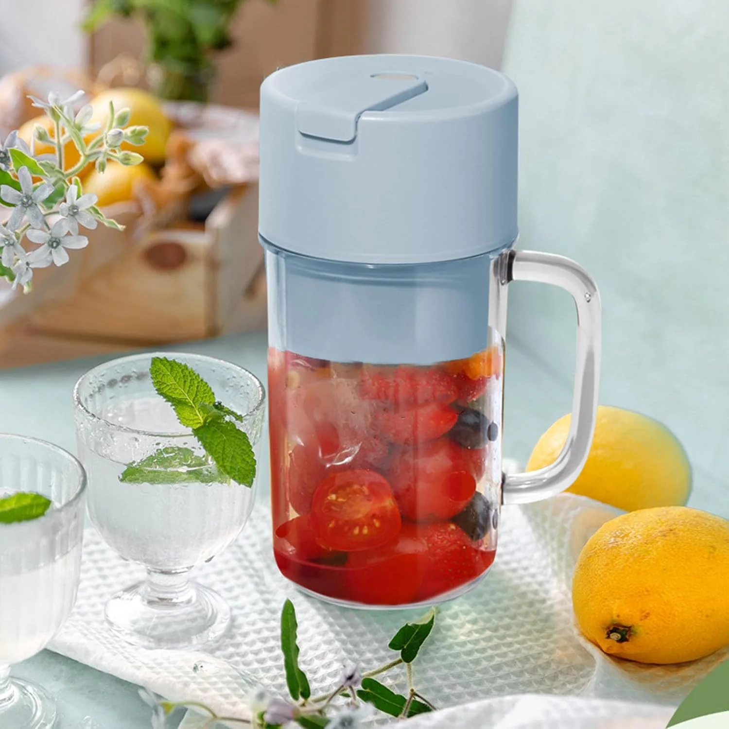 Portable Electric Juicer with Handle & Straw – USB Rechargeable, 6 Blades (500 ML) - Image 4
