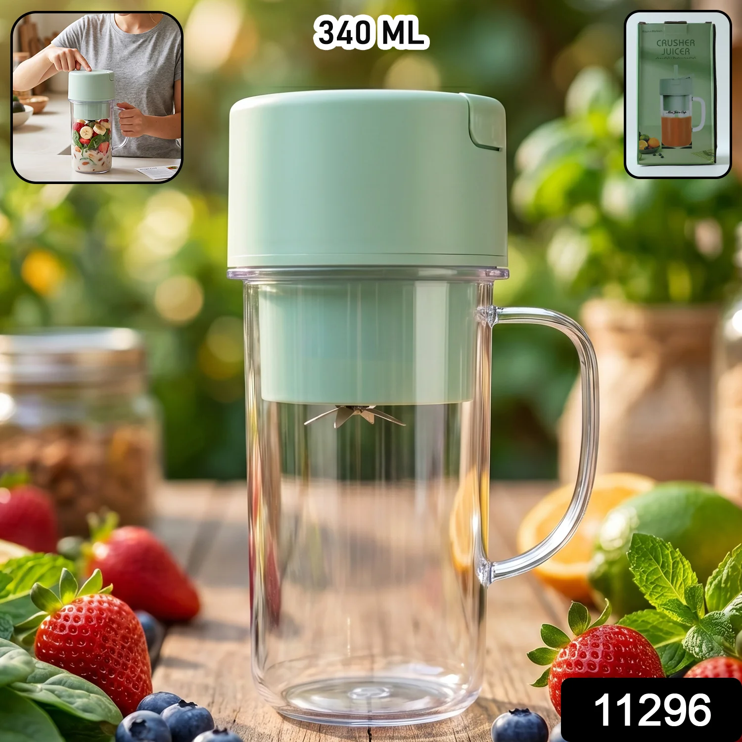 Portable Electric Juicer Mixer Grinder with Handle (1 Pc, 340 ML) - Image 2