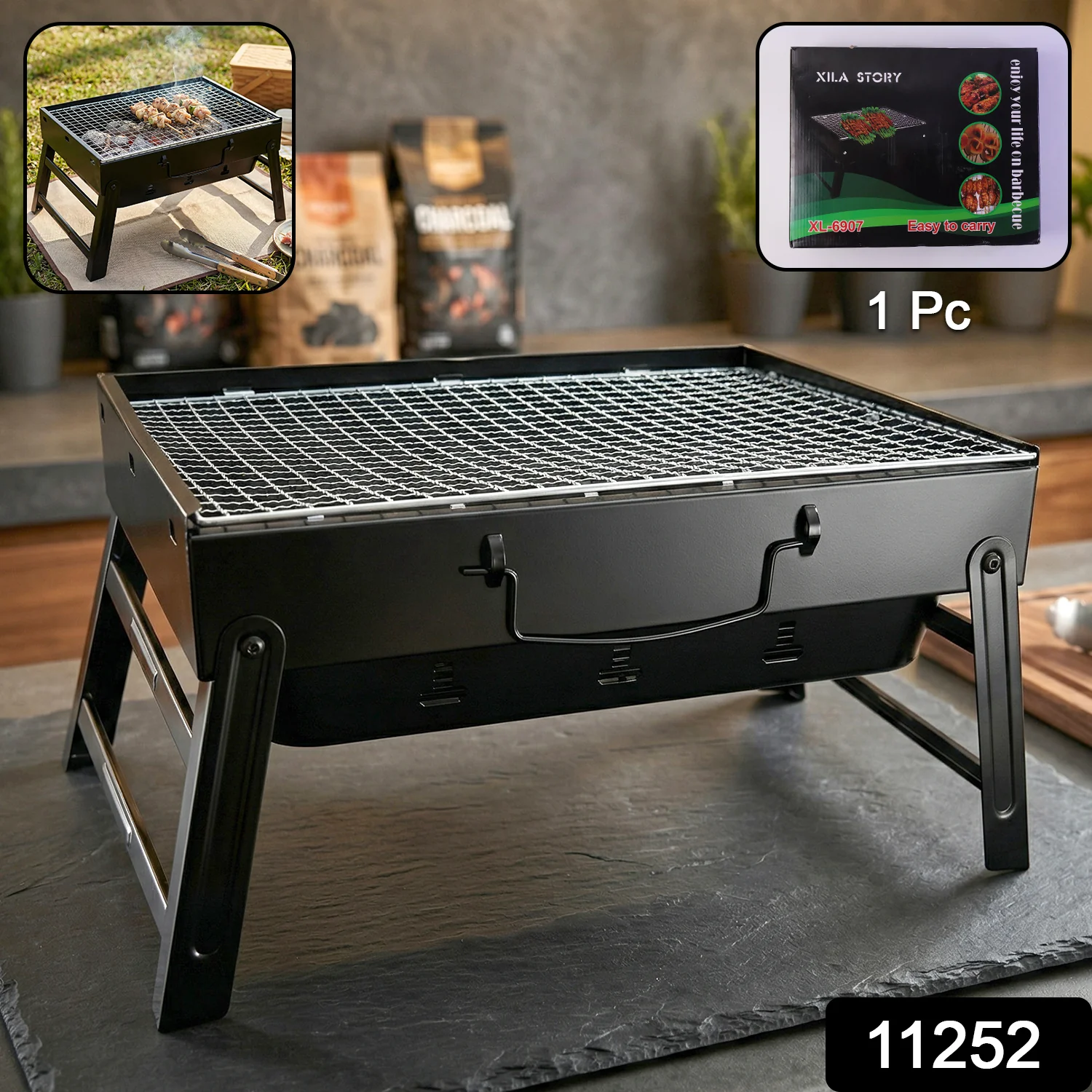 Portable Foldable Charcoal BBQ Grill with Grilling Mesh (1 Pc, 36x27 Cm) - Image 2