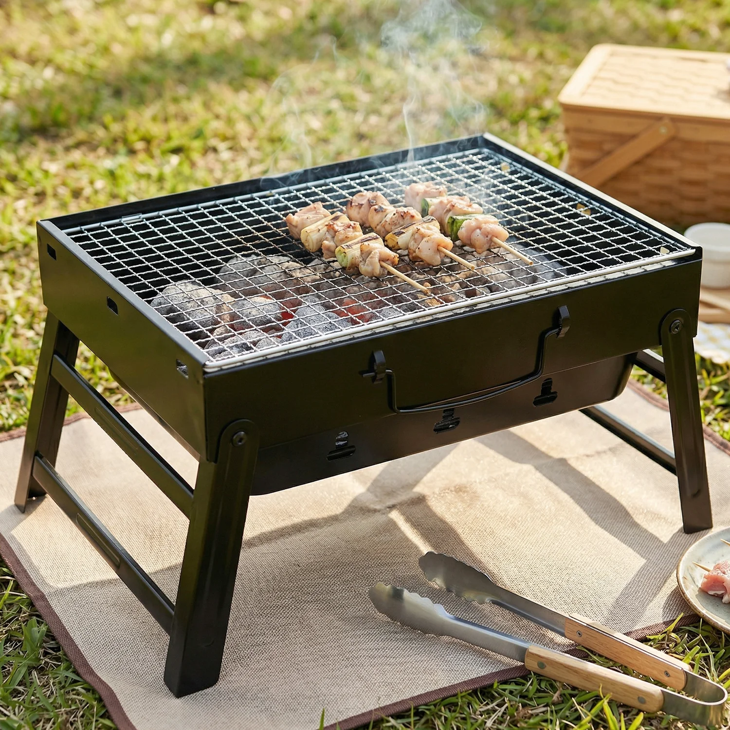 Portable Foldable Charcoal BBQ Grill with Grilling Mesh (1 Pc, 36x27 Cm) - Image 3