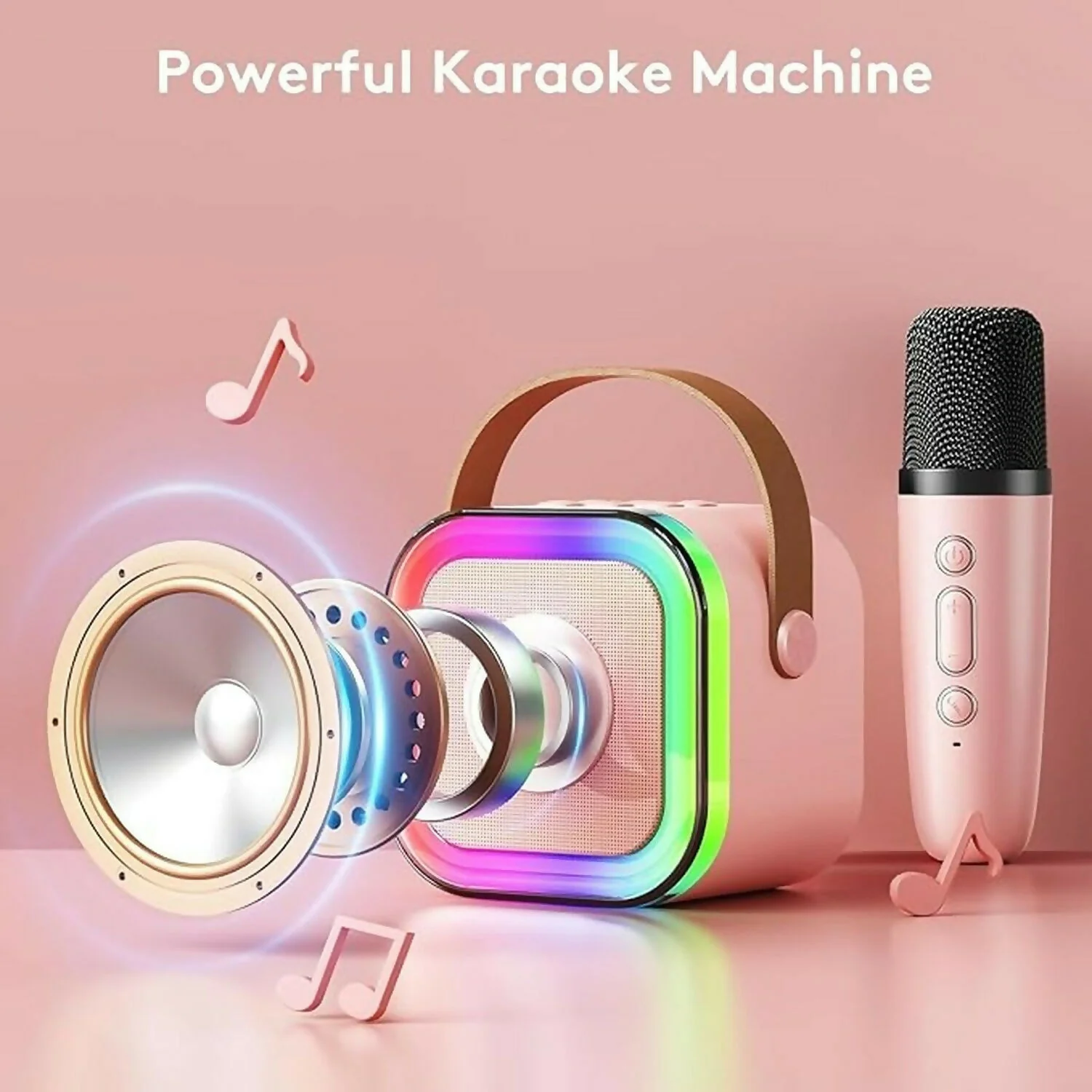 Portable Karaoke Speaker with Wireless Mic, LED Light Effects, BT 5.3 - Image 4