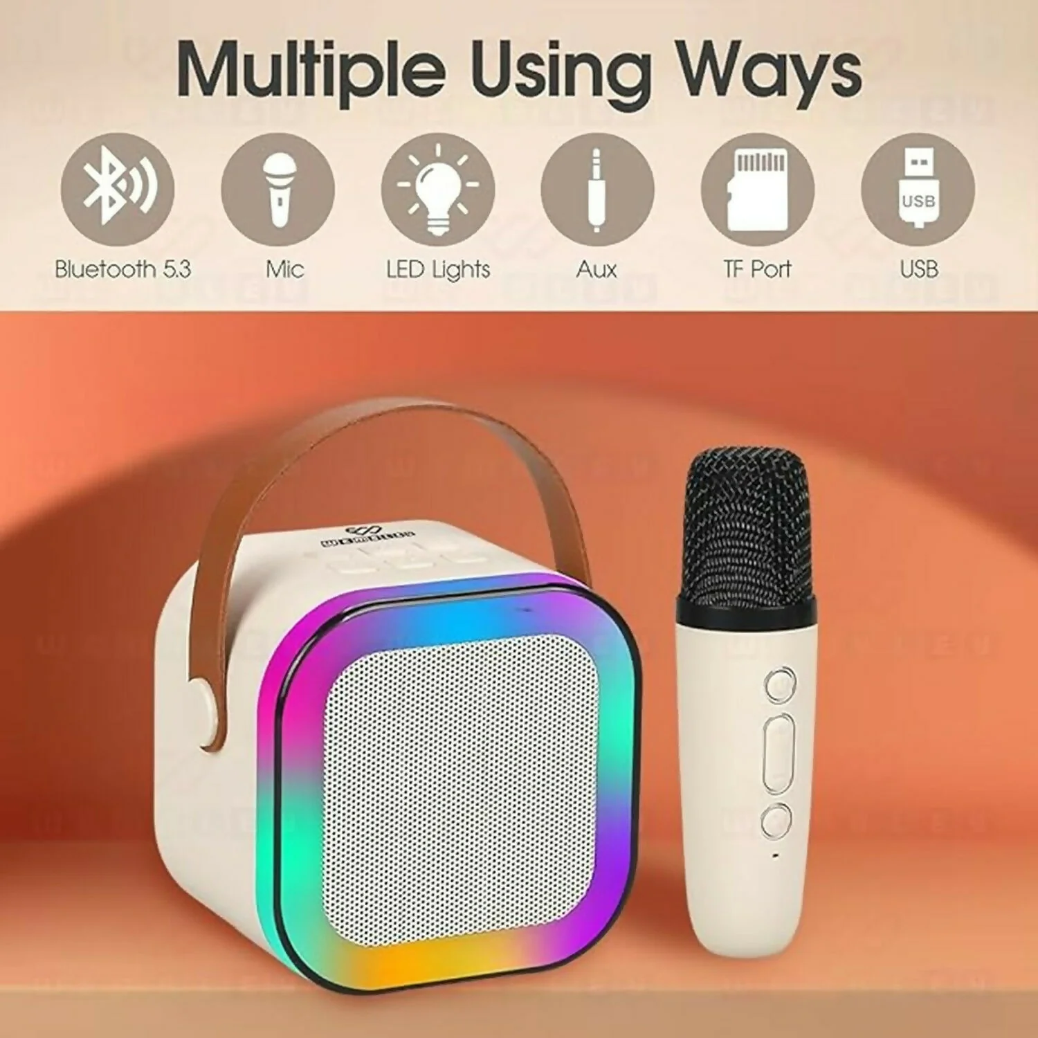 Portable Karaoke Speaker with Wireless Mic, LED Light Effects, BT 5.3 - Image 5
