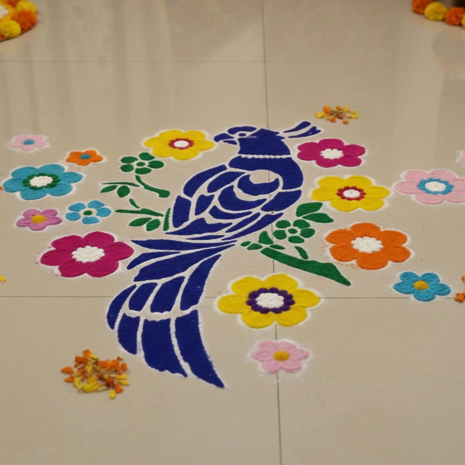 Portable MDF Rangoli Stencil Decorative Bird Design | Reusable Floor Rangoli - Image 2