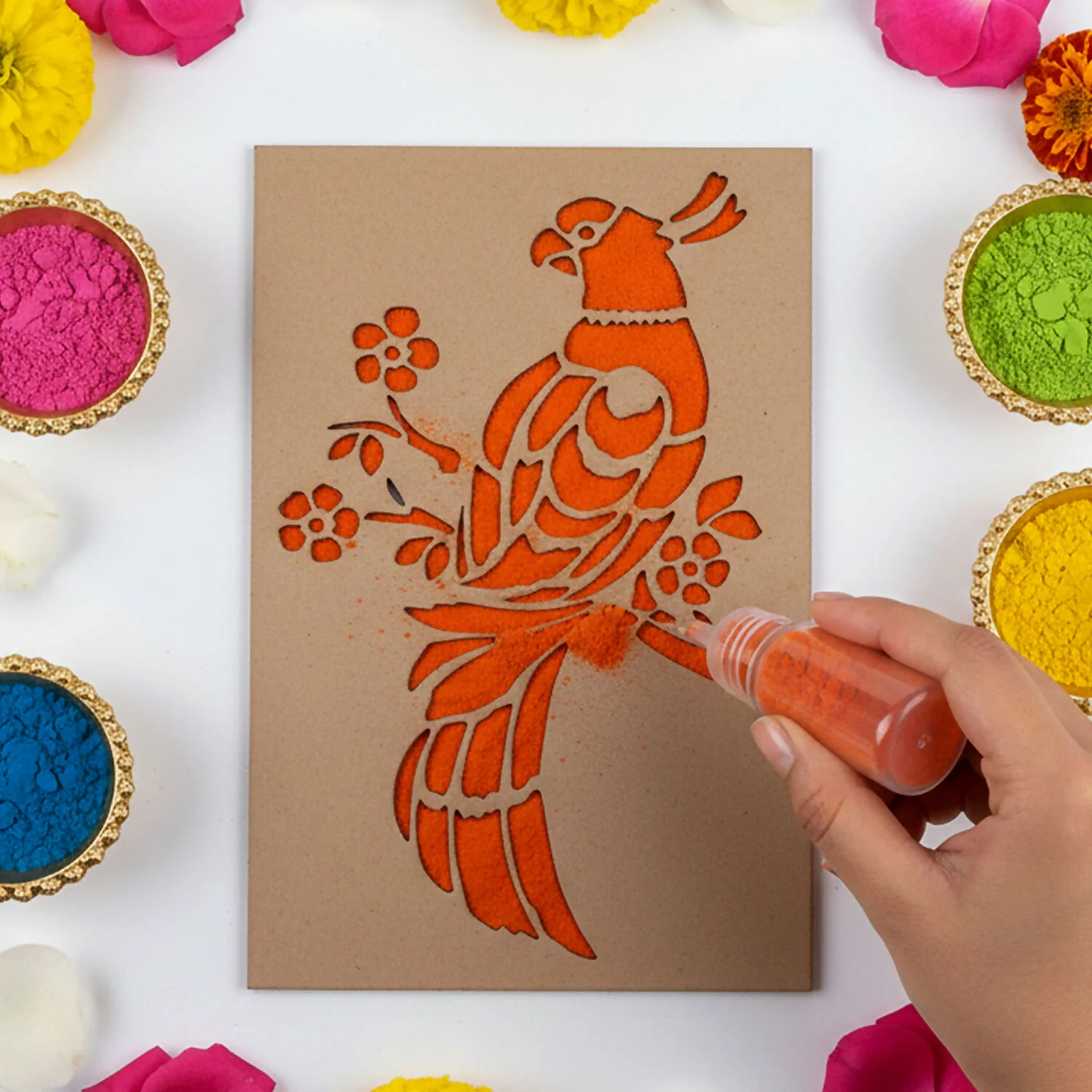 Portable MDF Rangoli Stencil Decorative Bird Design | Reusable Floor Rangoli - Image 3