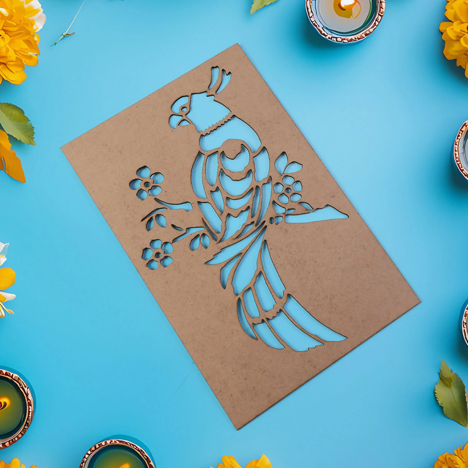 Portable MDF Rangoli Stencil Decorative Bird Design | Reusable Floor Rangoli - Image 4