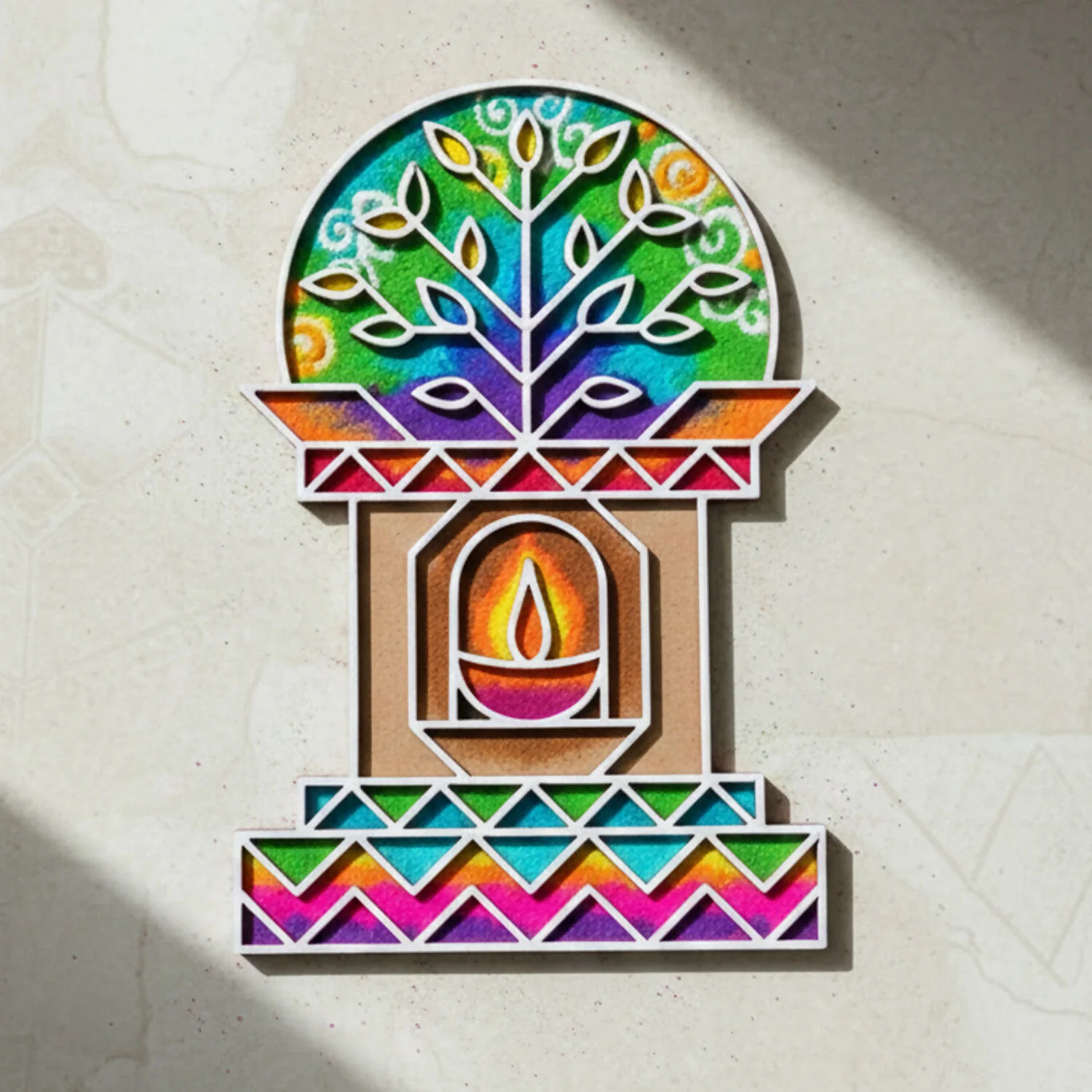 Portable MDF Rangoli Stencil | Diya Tree Design - Image 3