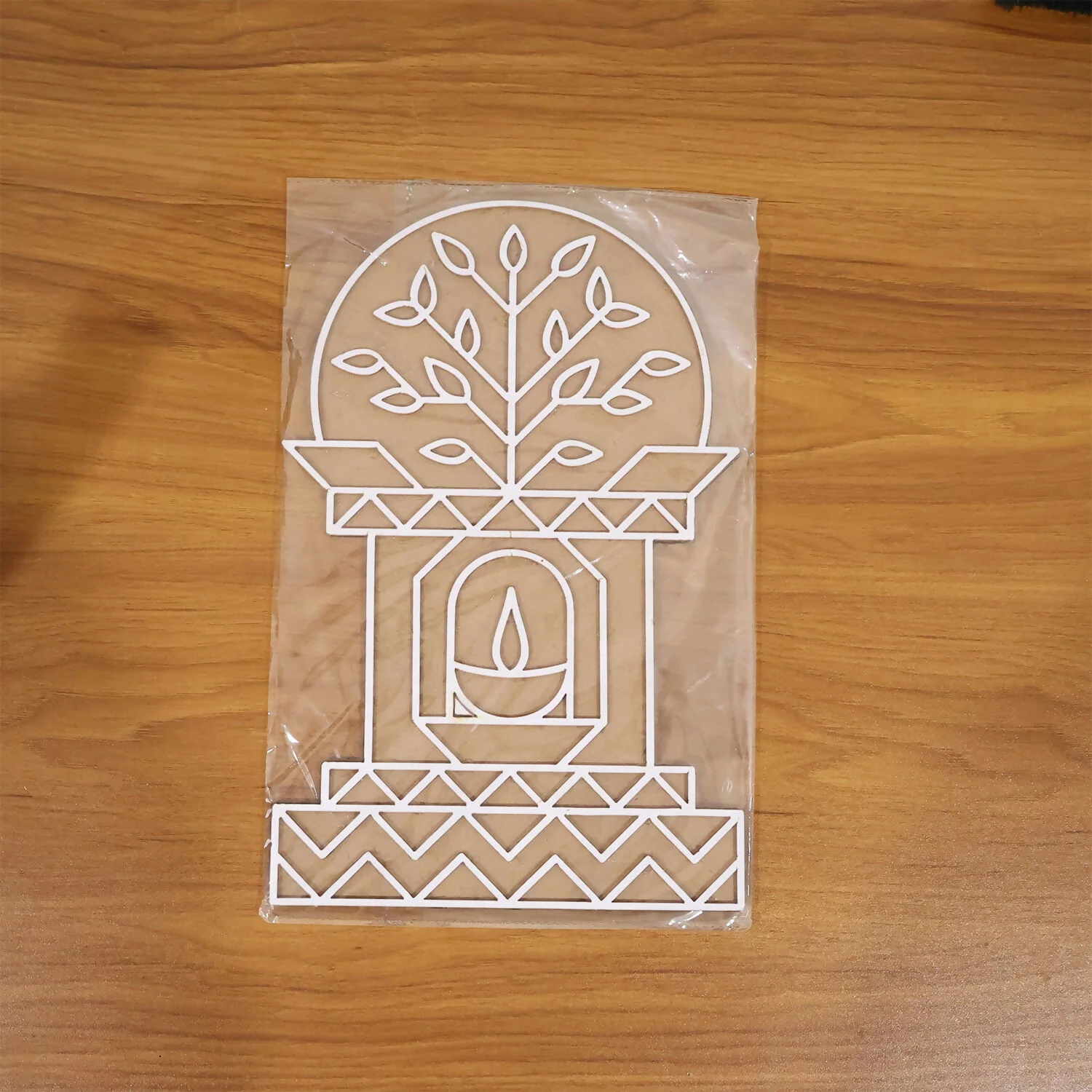 Portable MDF Rangoli Stencil | Diya Tree Design - Image 7