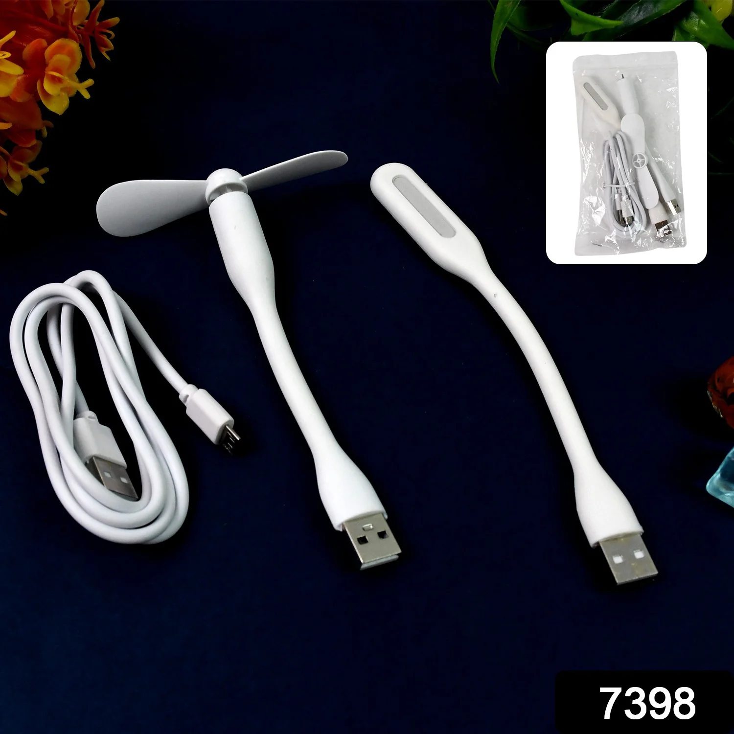 Portable Mini USB Fan, USB Light & Micro USB Cable (3 Pcs Set) - Image 2