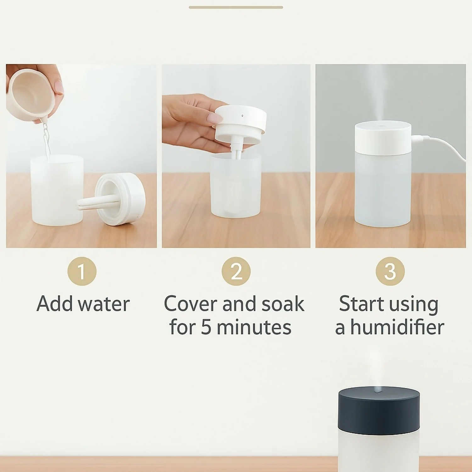 Portable Mini USB Humidifier with Silent Mist for Bedroom, Office & Travel - Image 2