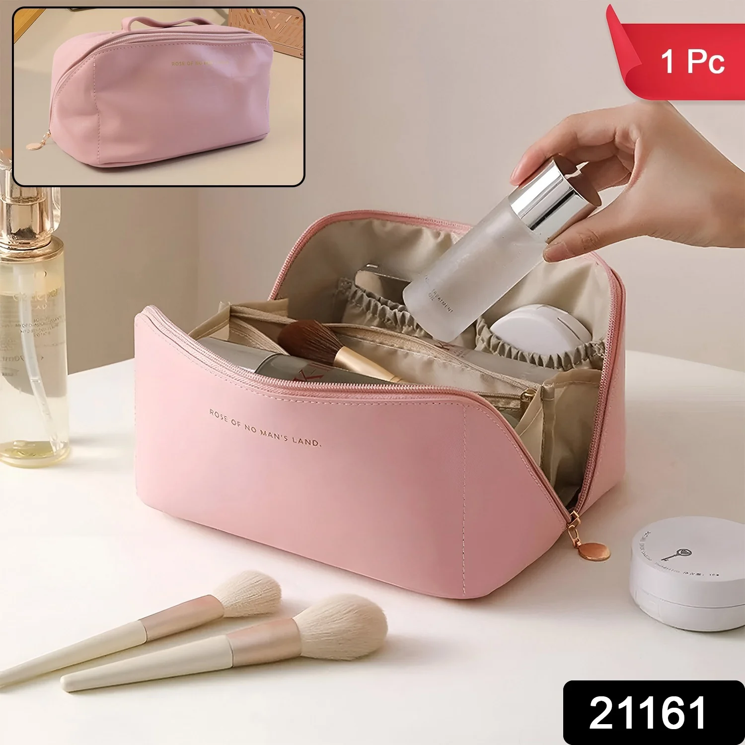 Portable Multi-Compartment Makeup & Toiletry Organizer Pouch (1 Pc) - Image 2