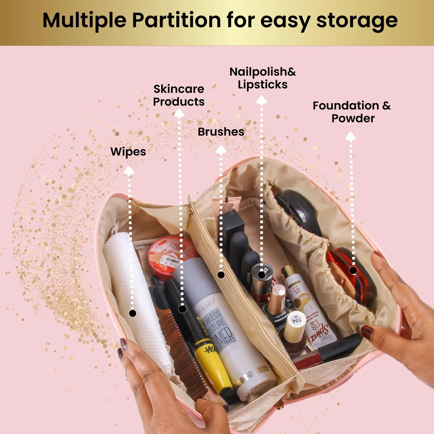 Portable Multi-Compartment Makeup & Toiletry Organizer Pouch (1 Pc) - Image 7