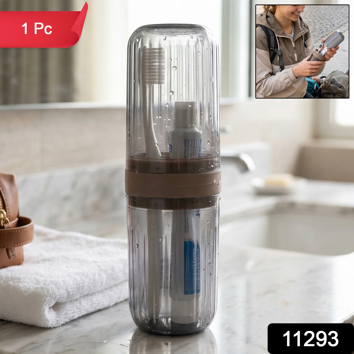 Travel Plastic Toothbrush Holder with Foldable Glass Design - Image 2