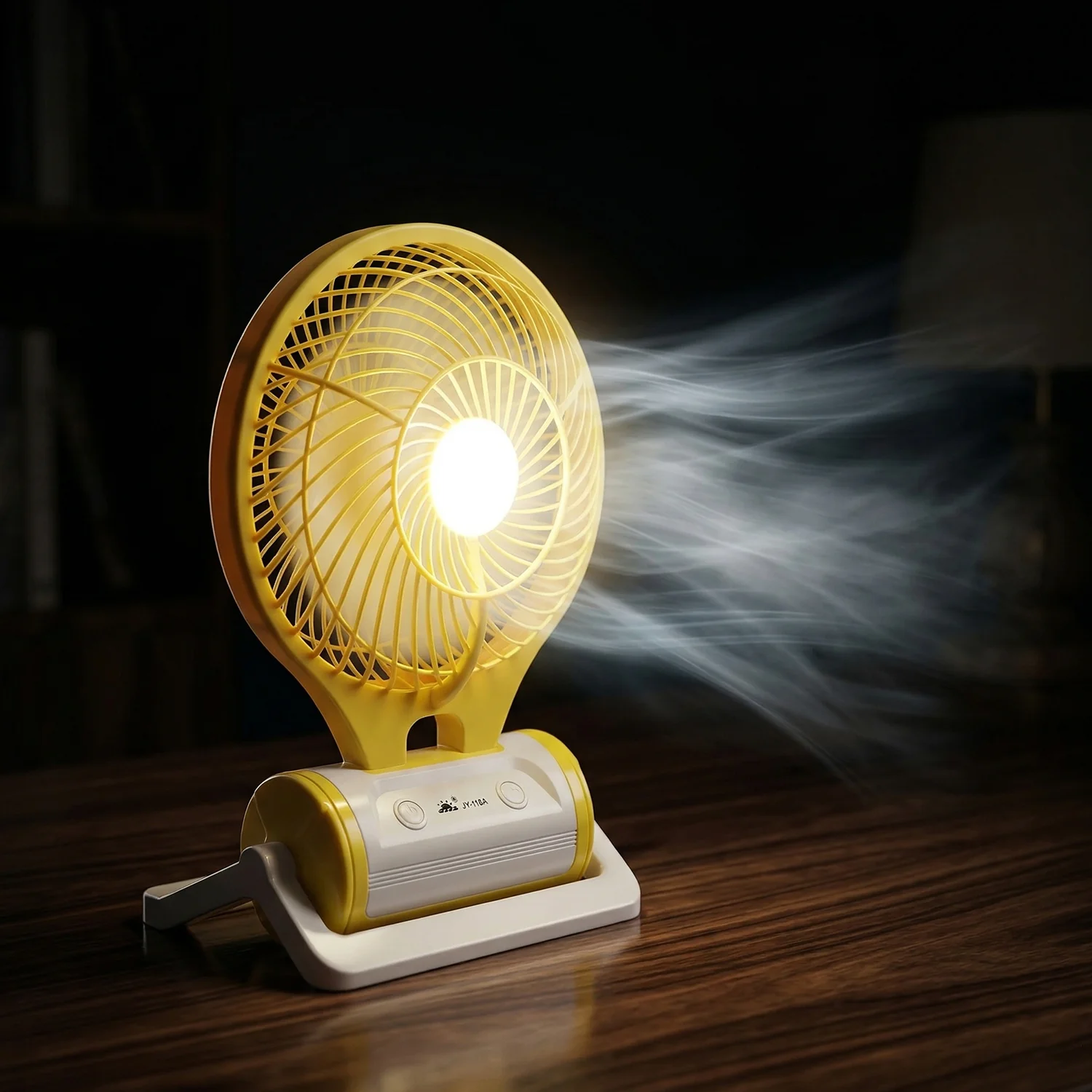 Yellow Color Portable Rechargeable Mini Desk Fan with LED Light - Image 3