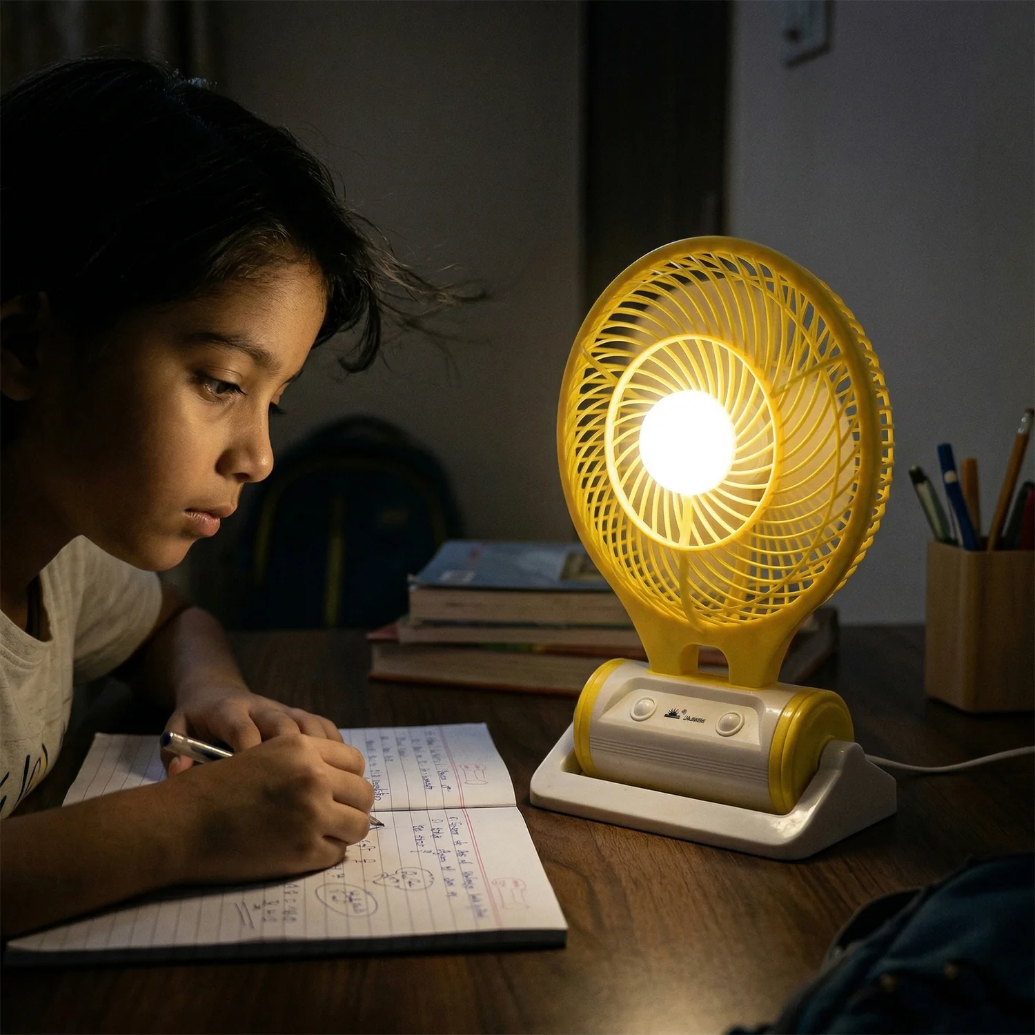 Yellow Color Portable Rechargeable Mini Desk Fan with LED Light - Image 5