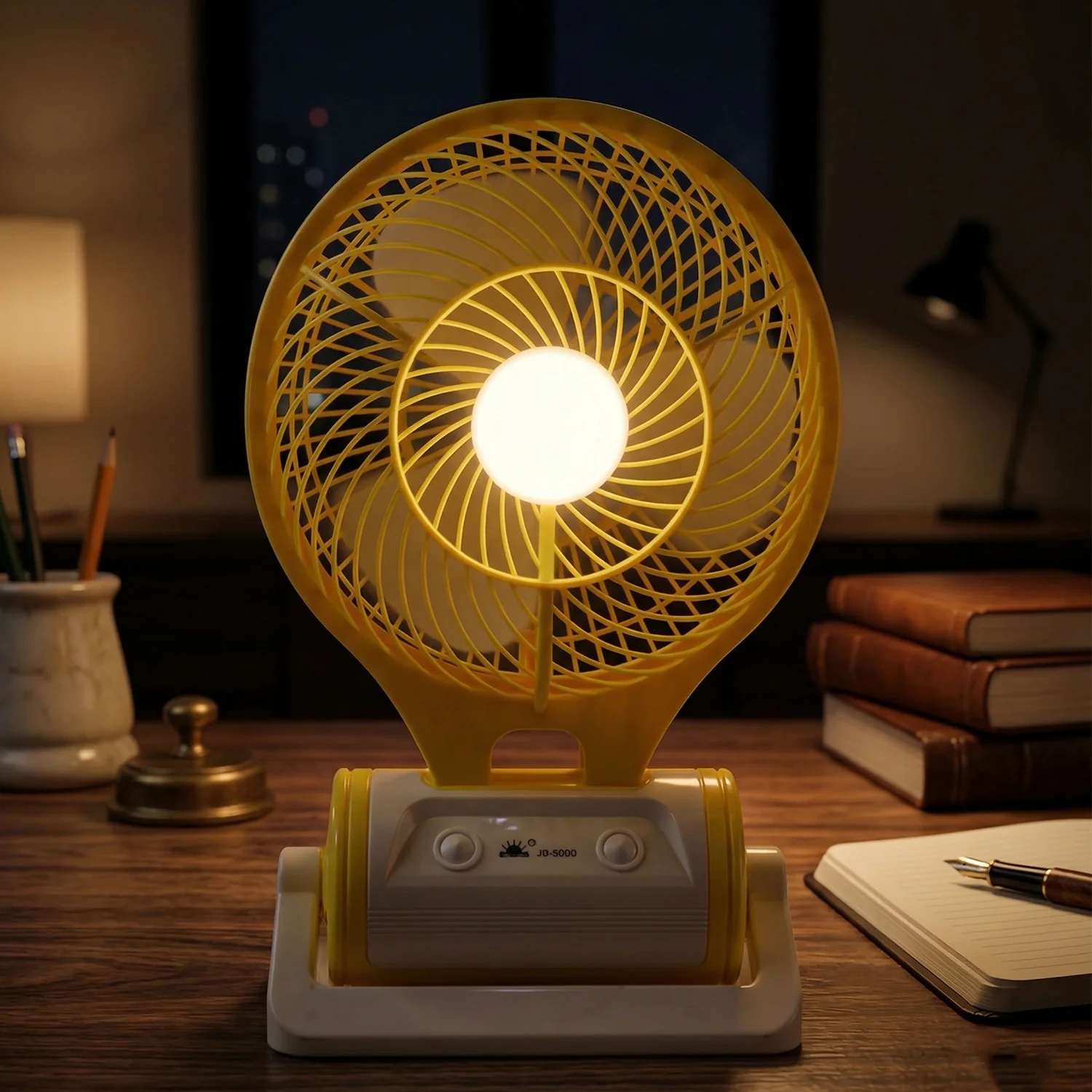 Yellow Color Portable Rechargeable Mini Desk Fan with LED Light - Image 7