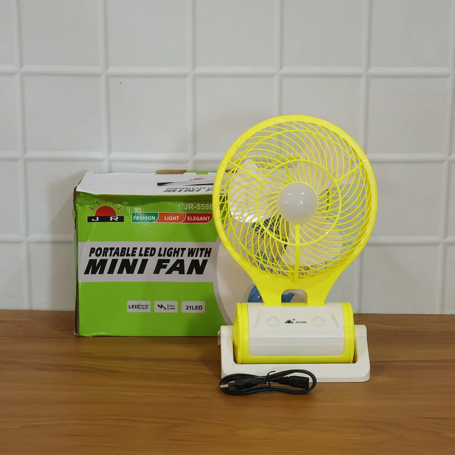 Yellow Color Portable Rechargeable Mini Desk Fan with LED Light - Image 8