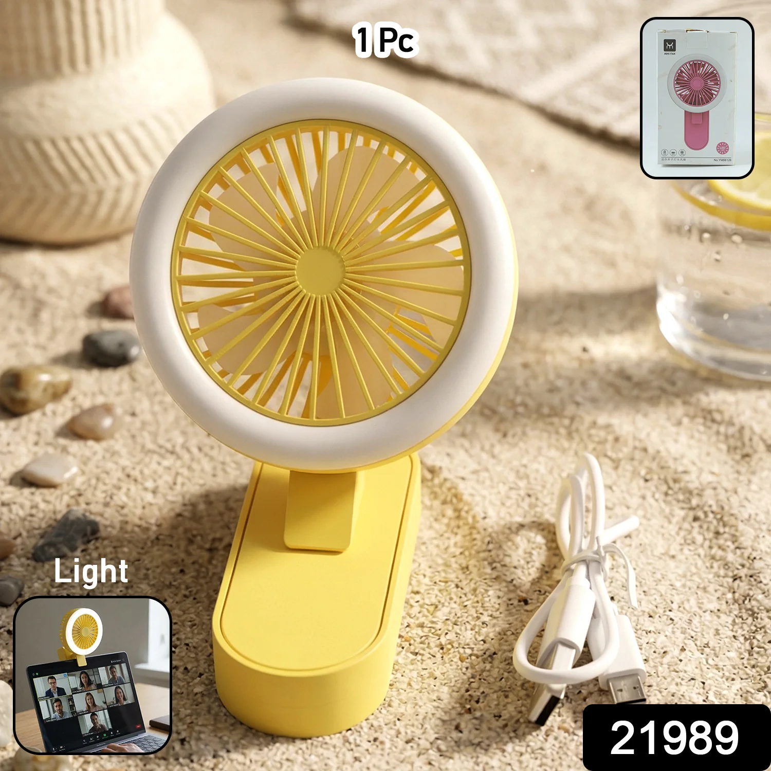 Portable Rechargeable Mini Table Fan with LED Light (1 Pc) - Image 2