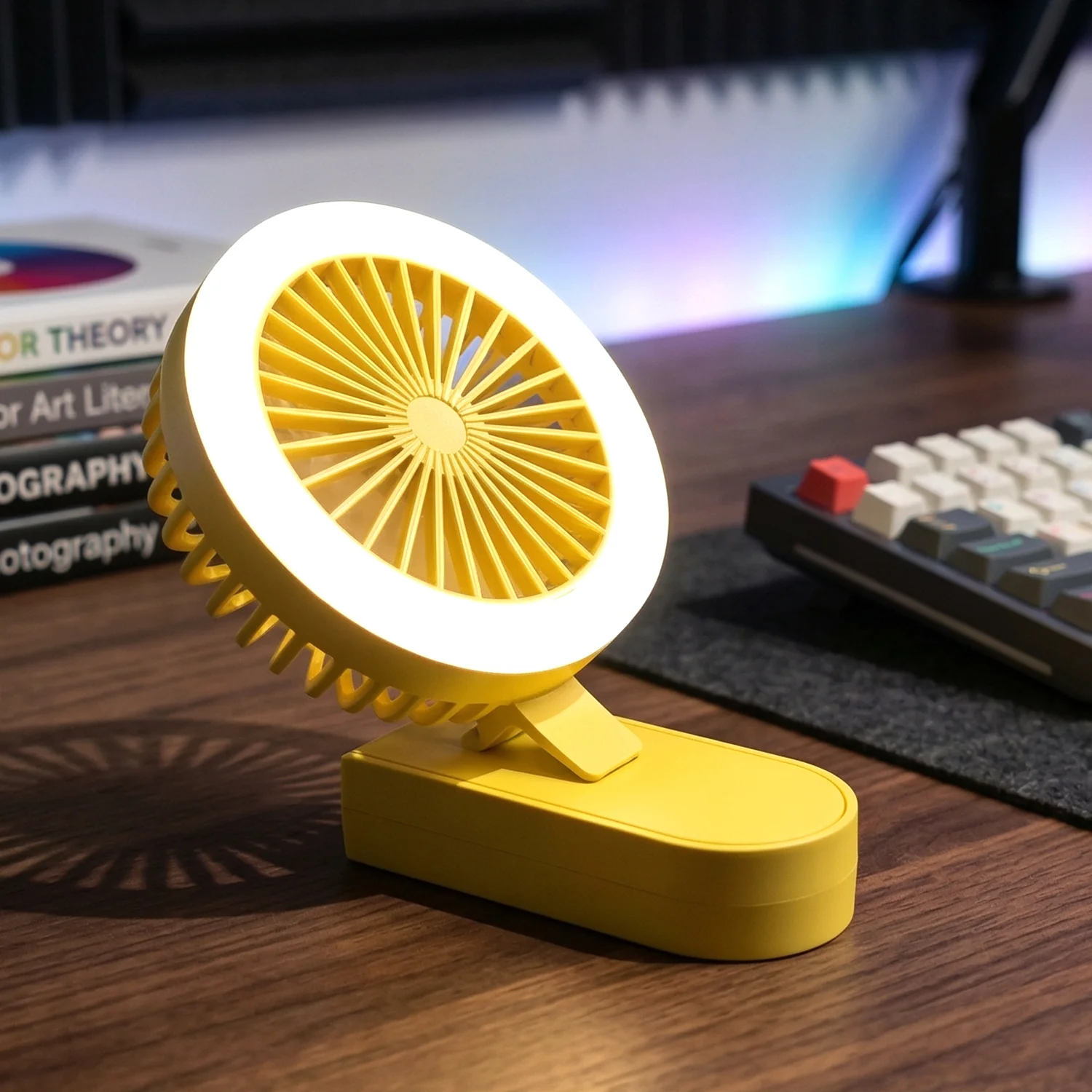 Portable Rechargeable Mini Table Fan with LED Light (1 Pc) - Image 5