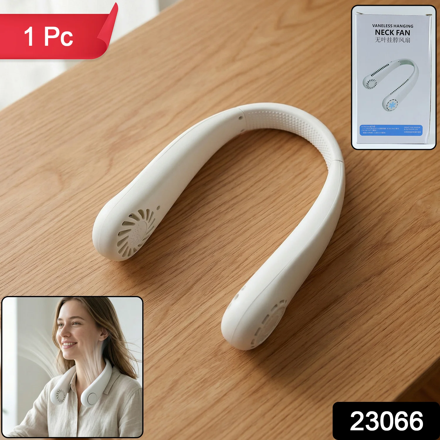 Portable Rechargeable Neck Fan (1 Pc, White Color) - Image 2