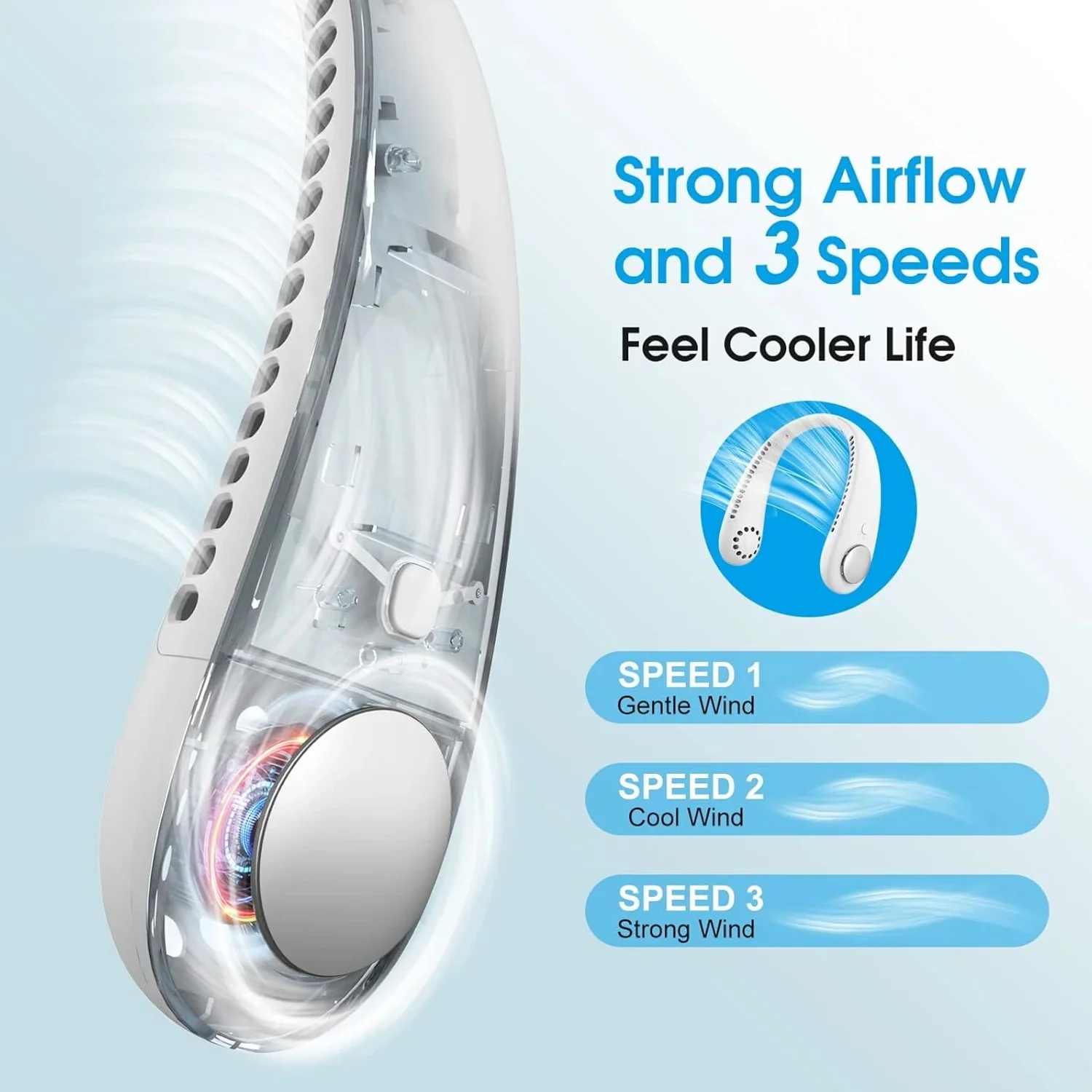 Portable Rechargeable Neck Fan (1 Pc, White Color) - Image 7