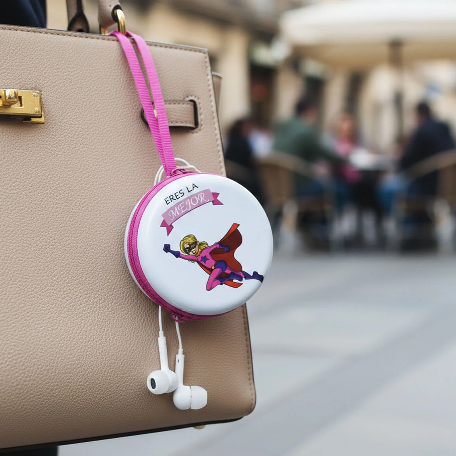 Portable Round Earphone Carry Case with Wired Earphones Set (1 Set) - Image 3