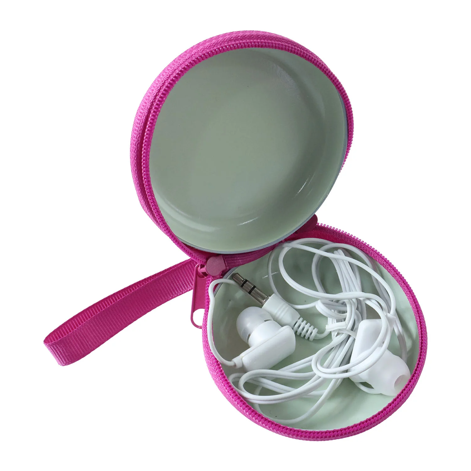 Portable Round Earphone Carry Case with Wired Earphones Set (1 Set) - Image 4