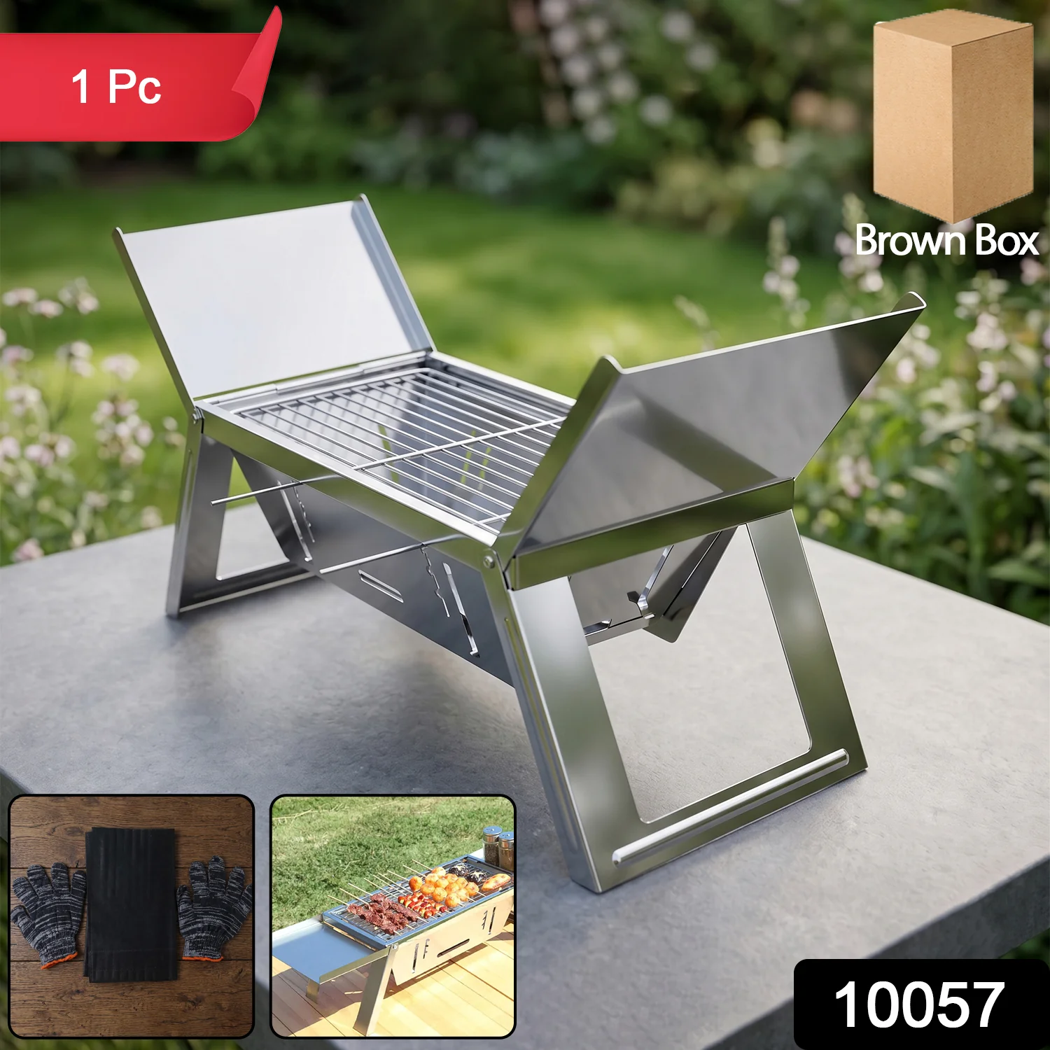 Portable Stainless Steel Foldable Barbecue Grill (1 Pc) - Image 2