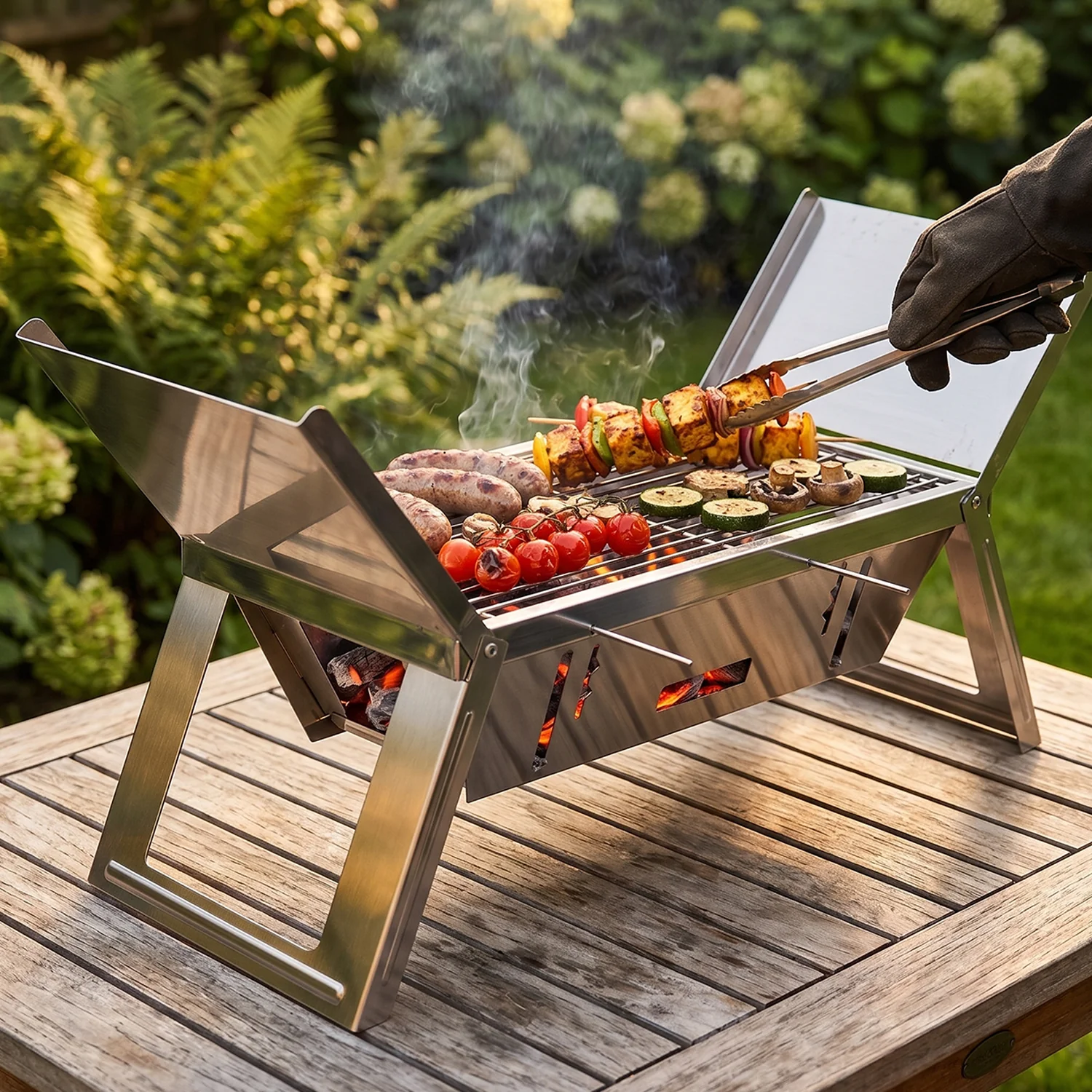 Portable Stainless Steel Foldable Barbecue Grill (1 Pc) - Image 3