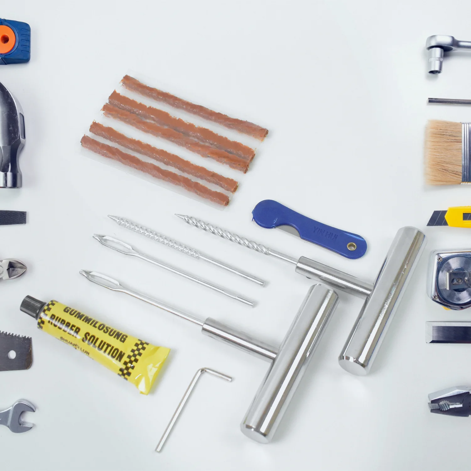 Portable Tire Repair Kit Tyre Repairing Tool Set with Box (13 Pcs Set) - Image 4