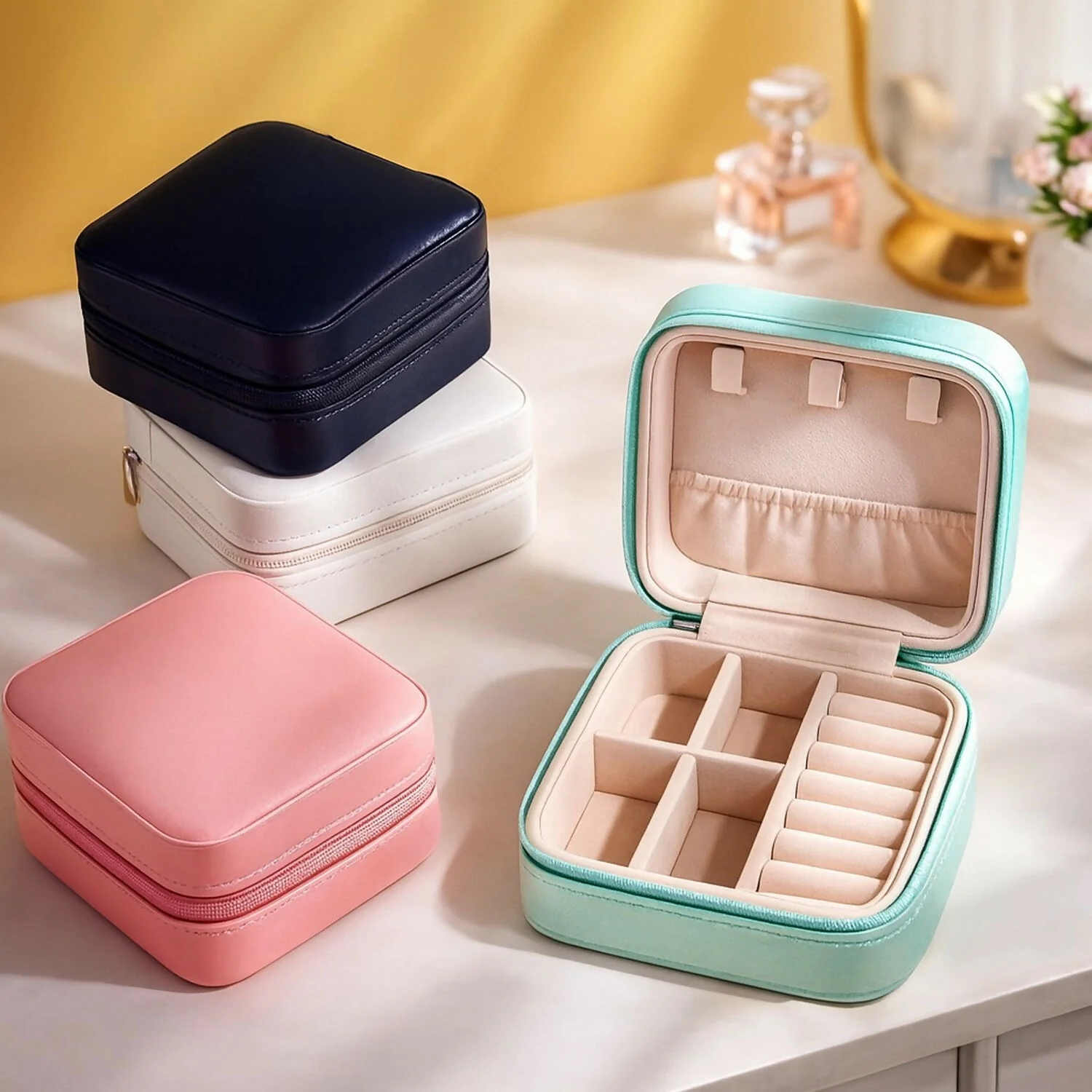 Portable Travel Jewelry Box for Women | Compact Organizer with Compartments - Image 3