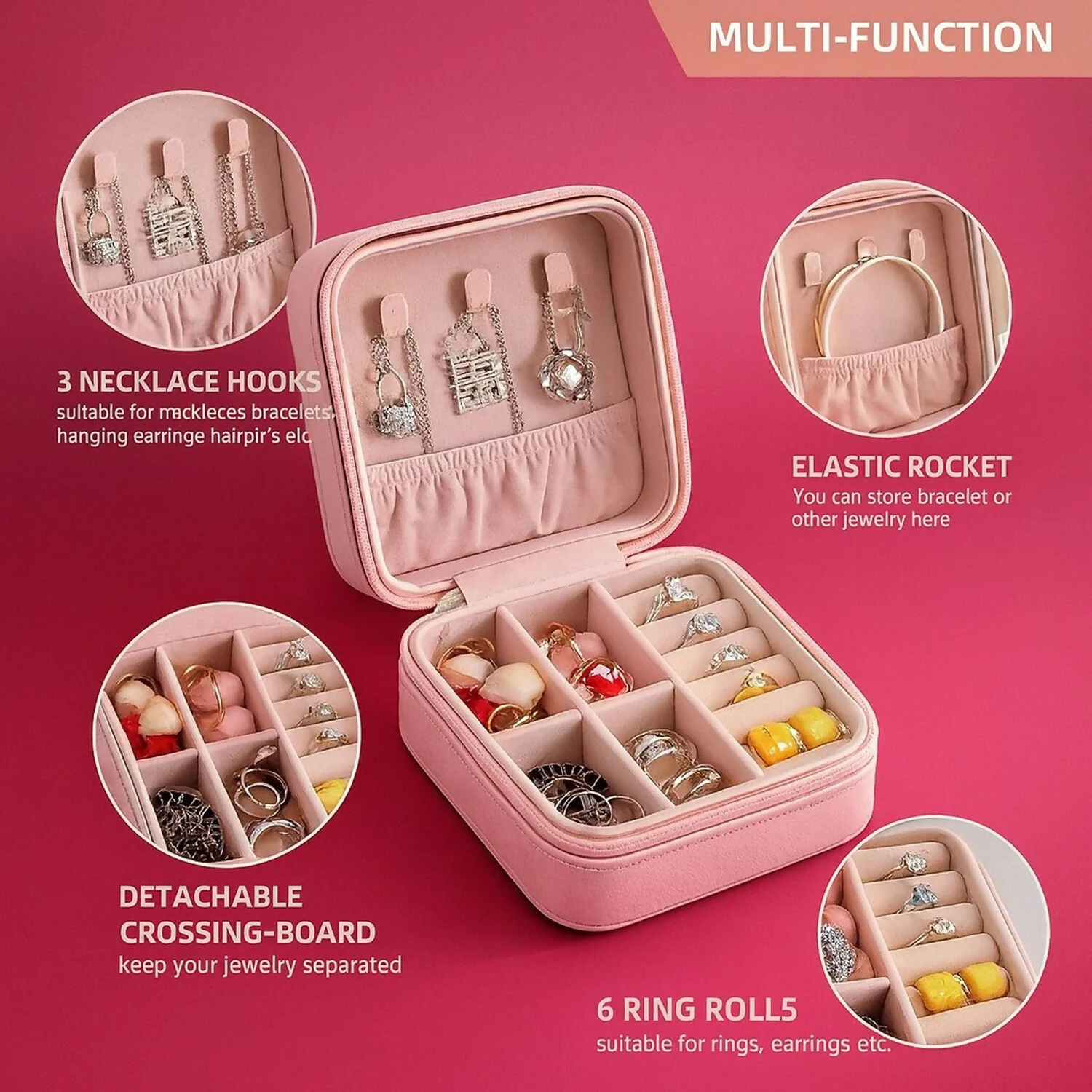 Portable Travel Jewelry Box for Women | Compact Organizer with Compartments - Image 5