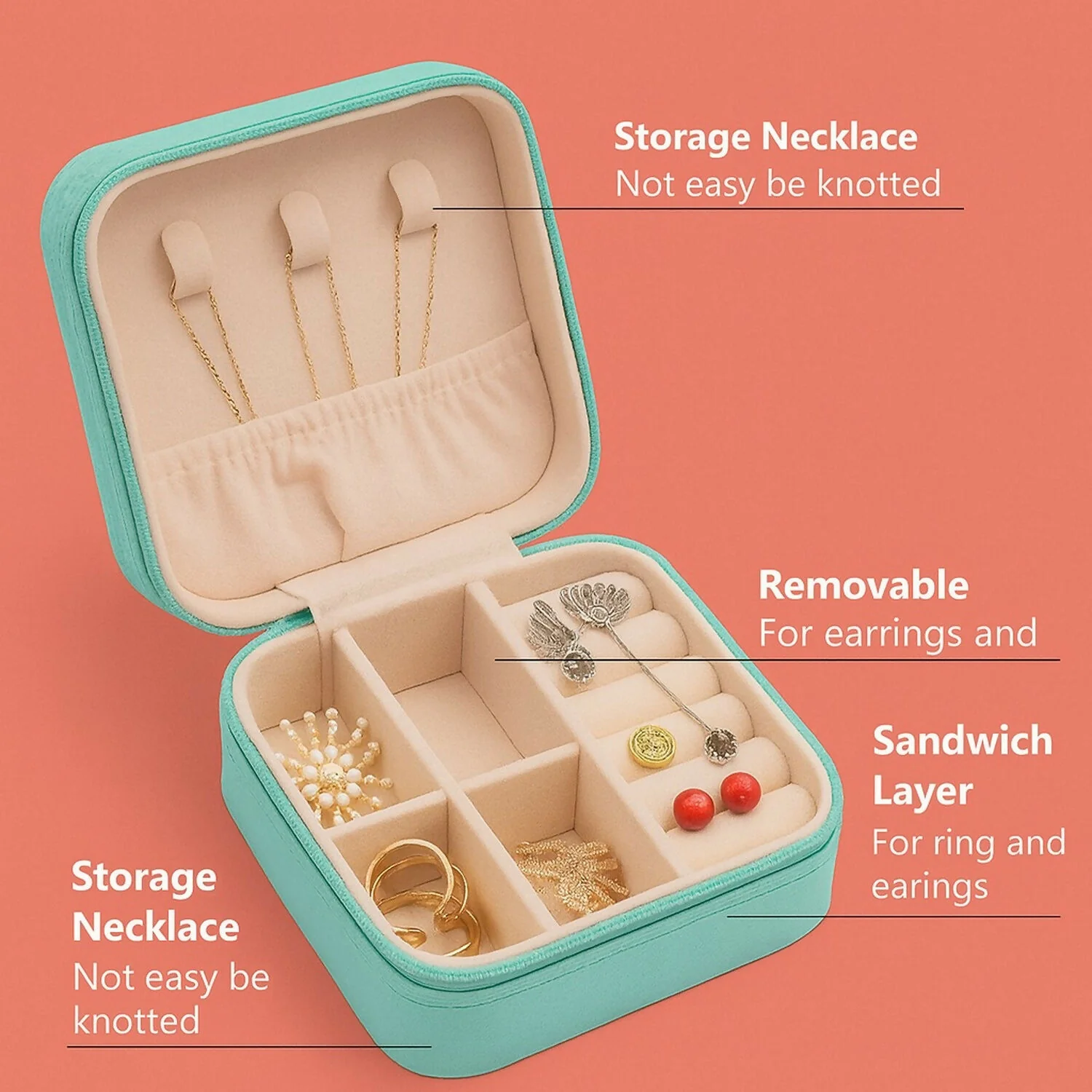Portable Travel Jewelry Box for Women | Compact Organizer with Compartments - Image 7