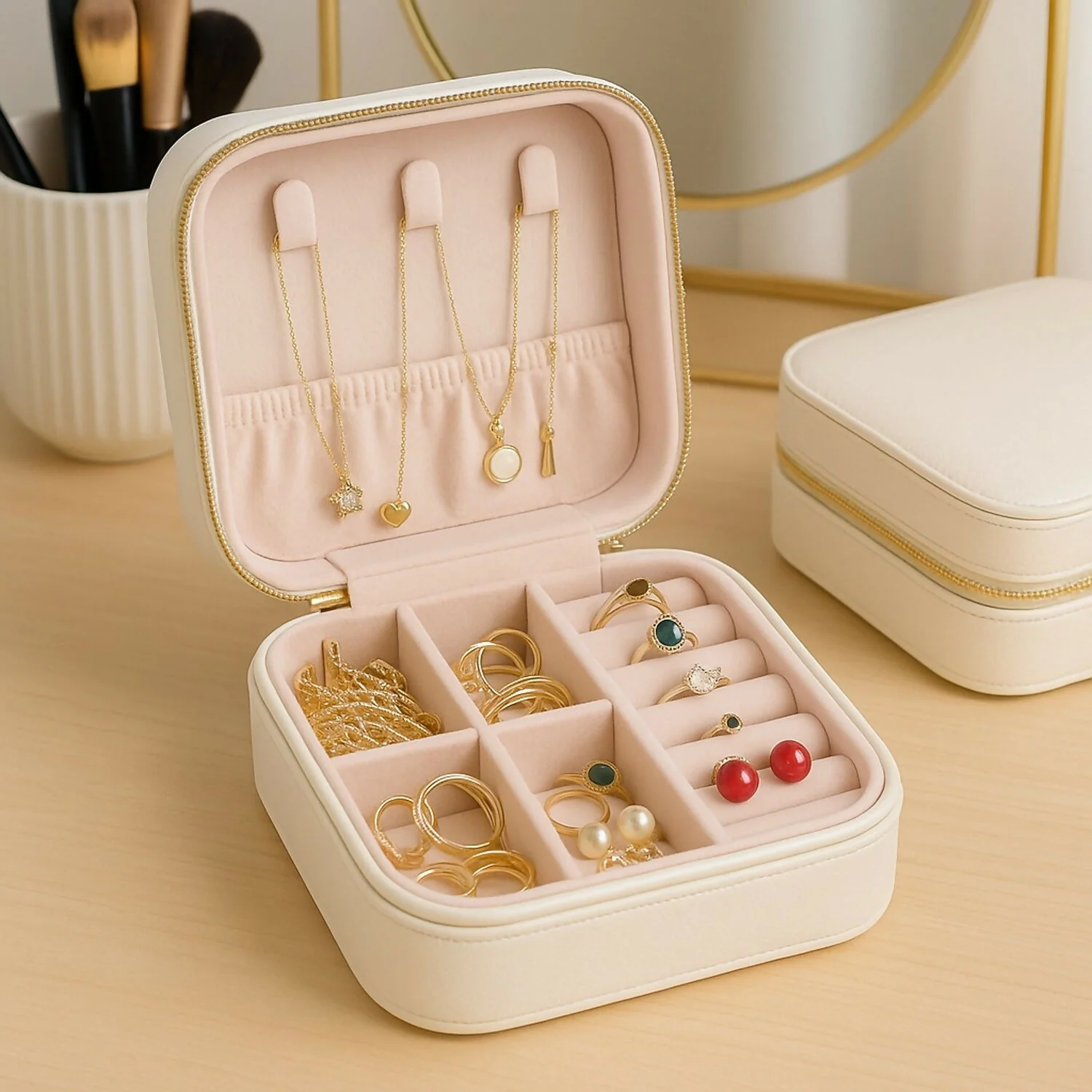 Portable Travel Jewelry Box for Women | Compact Organizer with Compartments - Image 8
