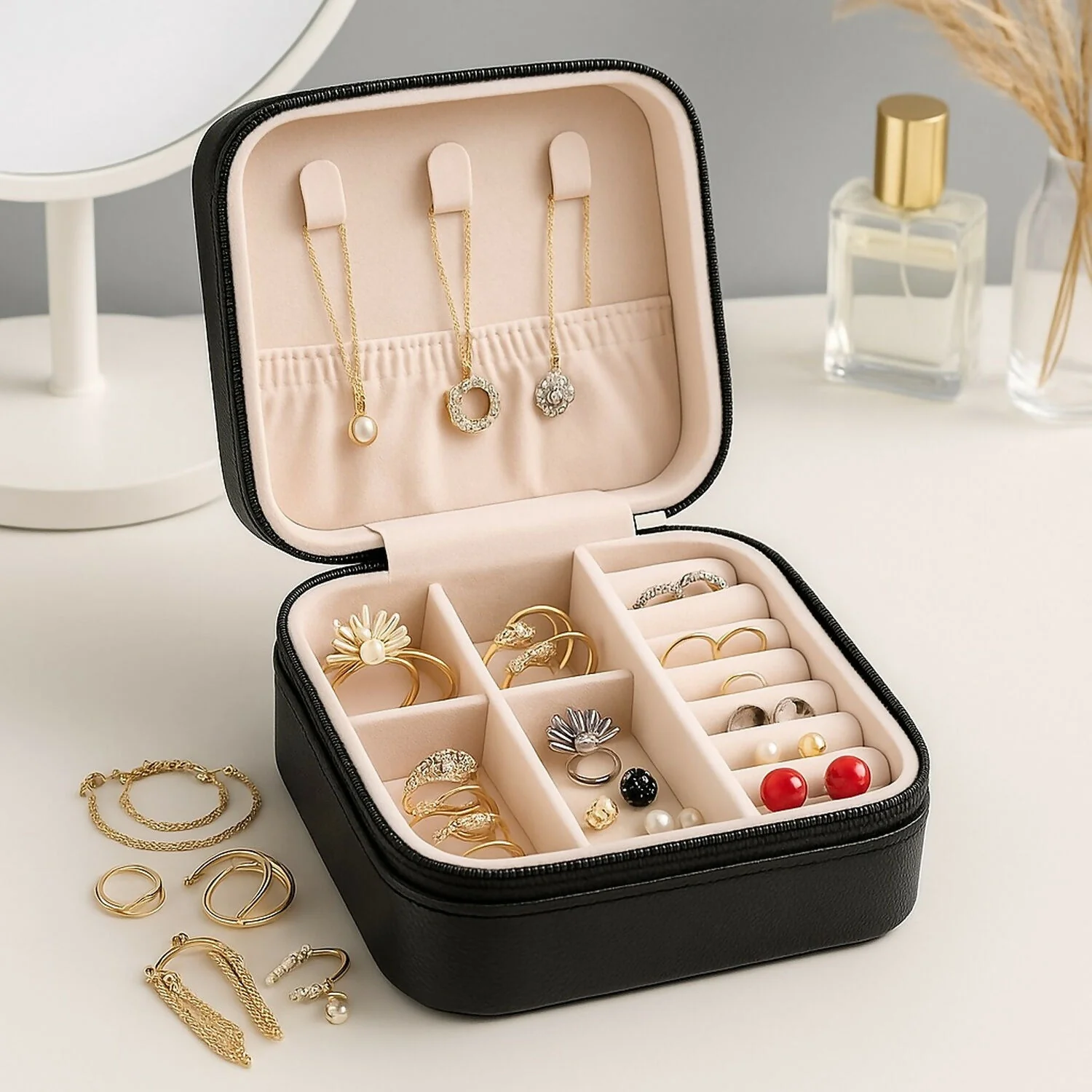 Portable Travel Jewelry Box for Women | Compact Organizer with Compartments - Image 9