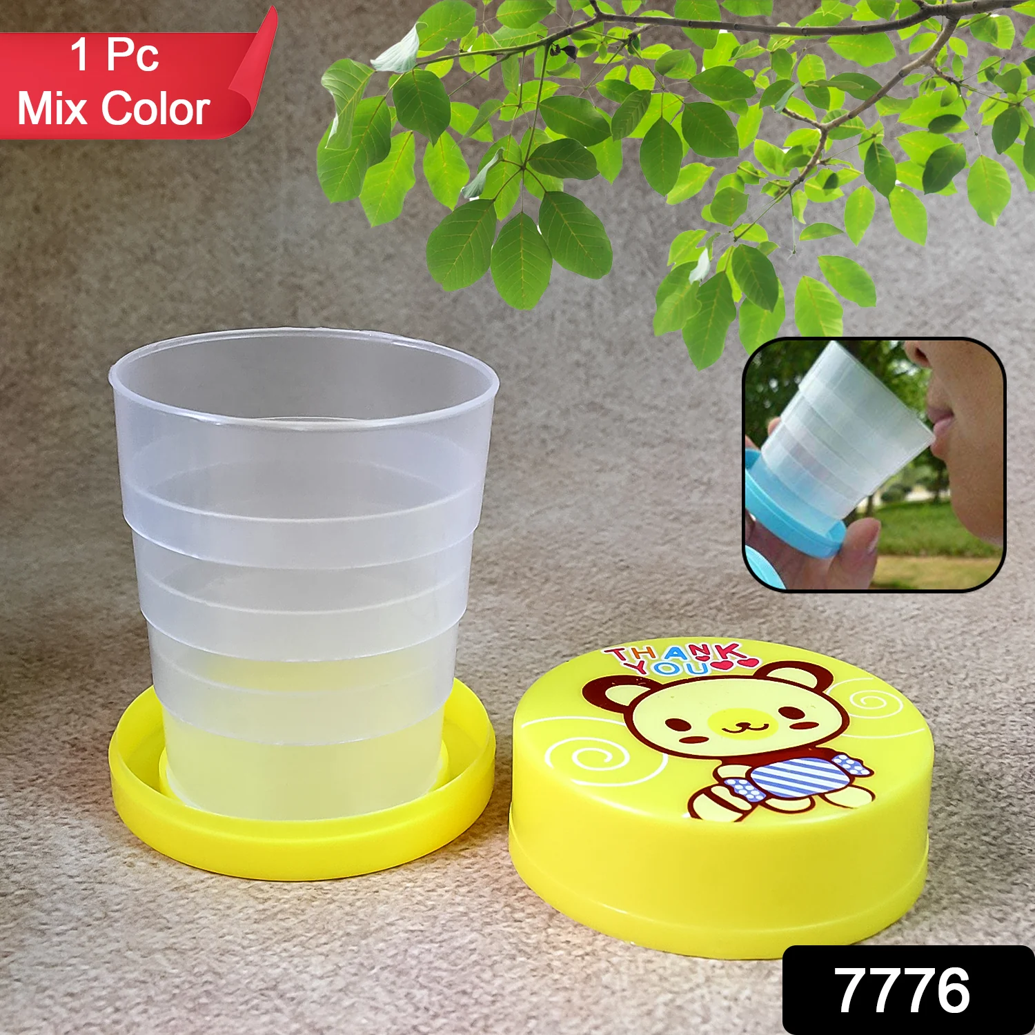Portable Travelling Cup/Tumbler With Lid Folding / Pocket Glass for Travelling, Water Cup for Kids Walker, Folding Camping Cup with Lids Expandable Drinking Cup Folding Cup for Kids, Travel - (Pack of 1) - Image 2