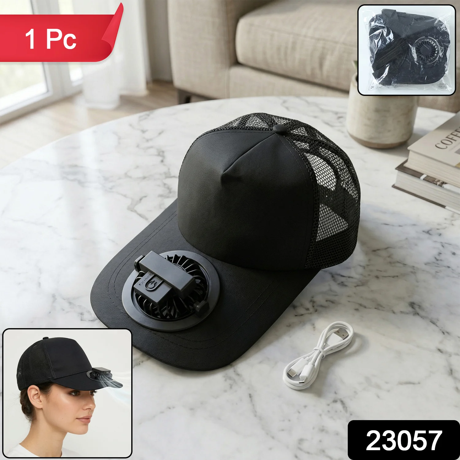 Portable USB Rechargeable Cooling Cap with Built in Mini Fan (1 Pc ) - Image 2