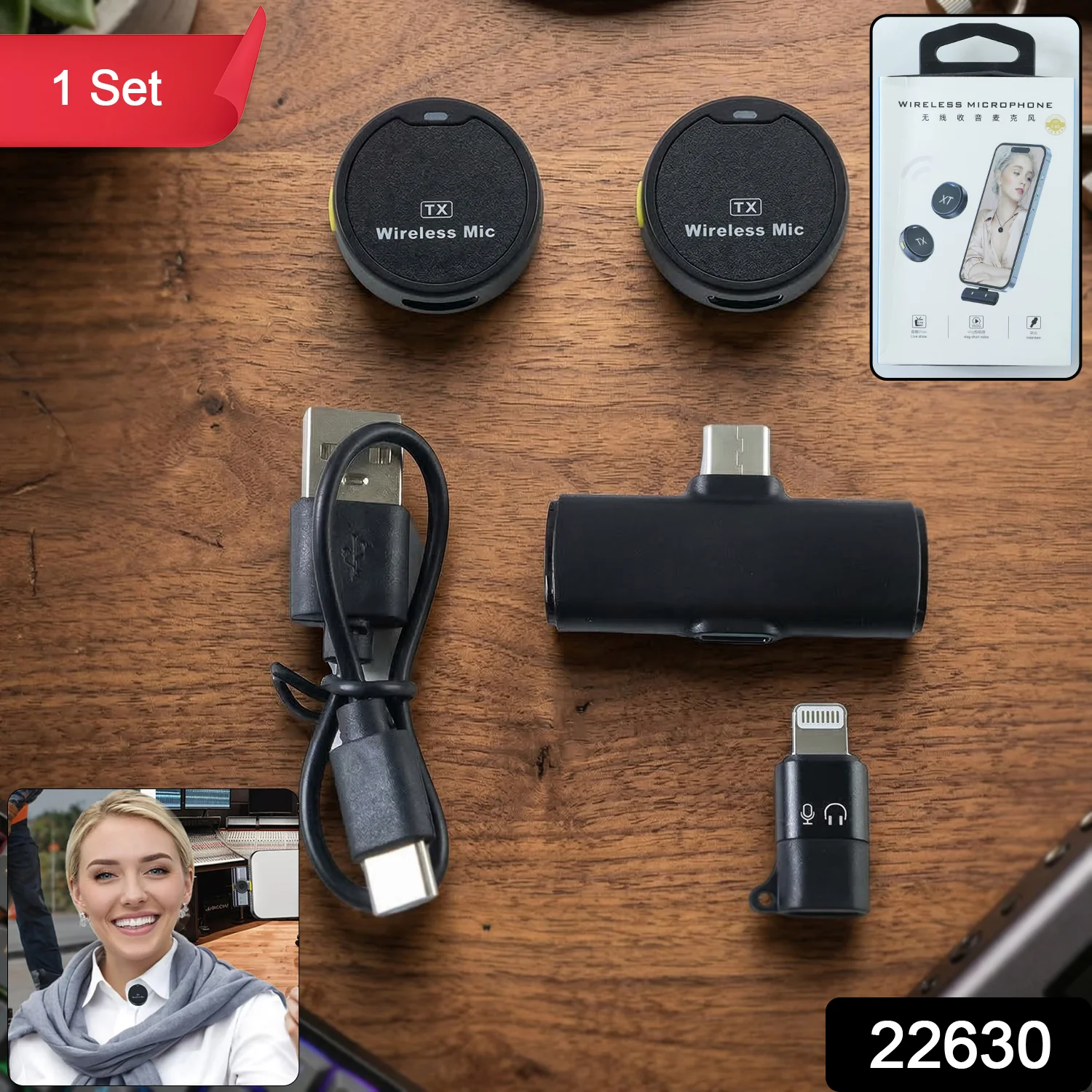Portable Wireless Lavalier Microphone Dual Clip-On Mic Set (1 Set) - Image 2