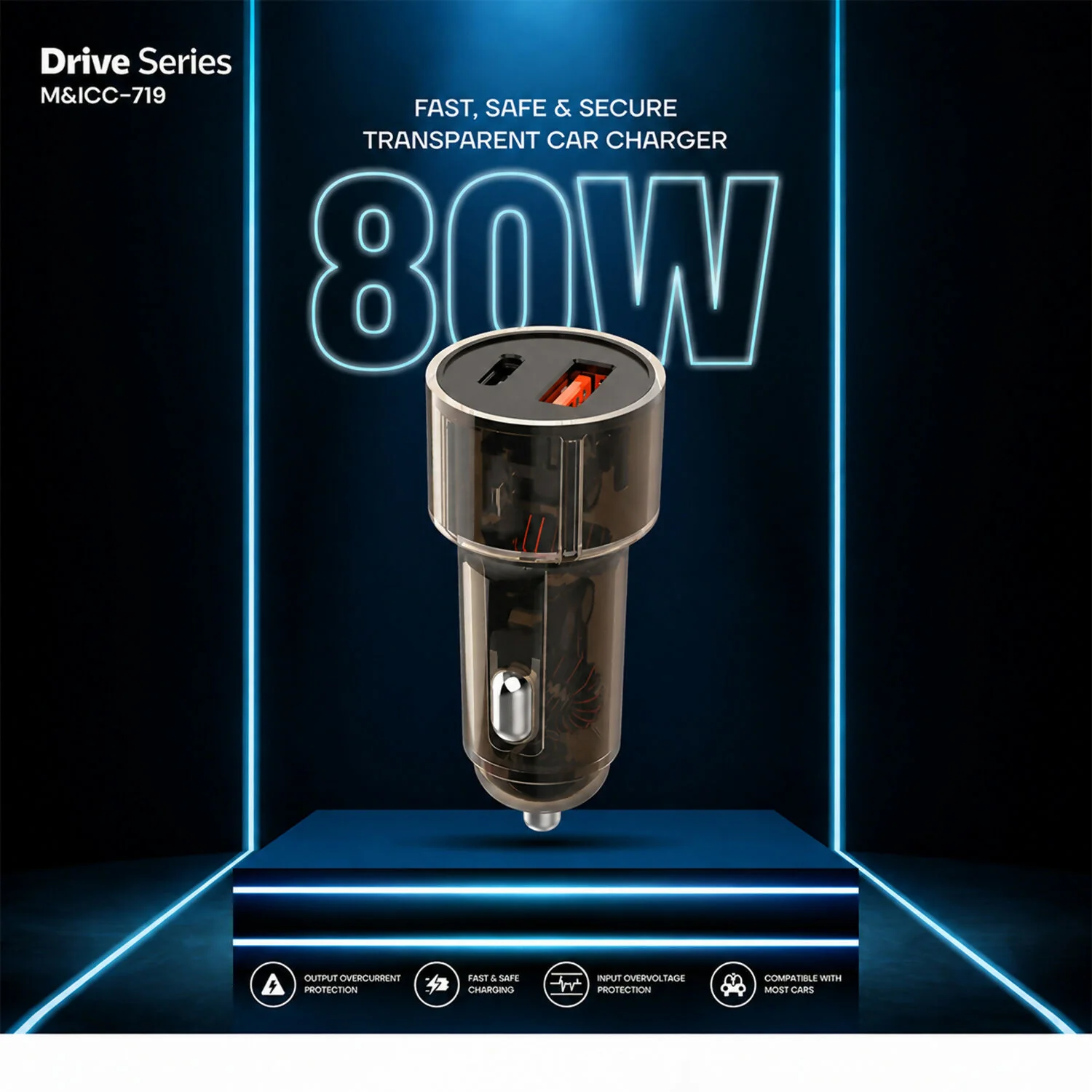 Powerful 80W Super Fast Car Charger With Type C to C Cable (1 Pc) - Image 3