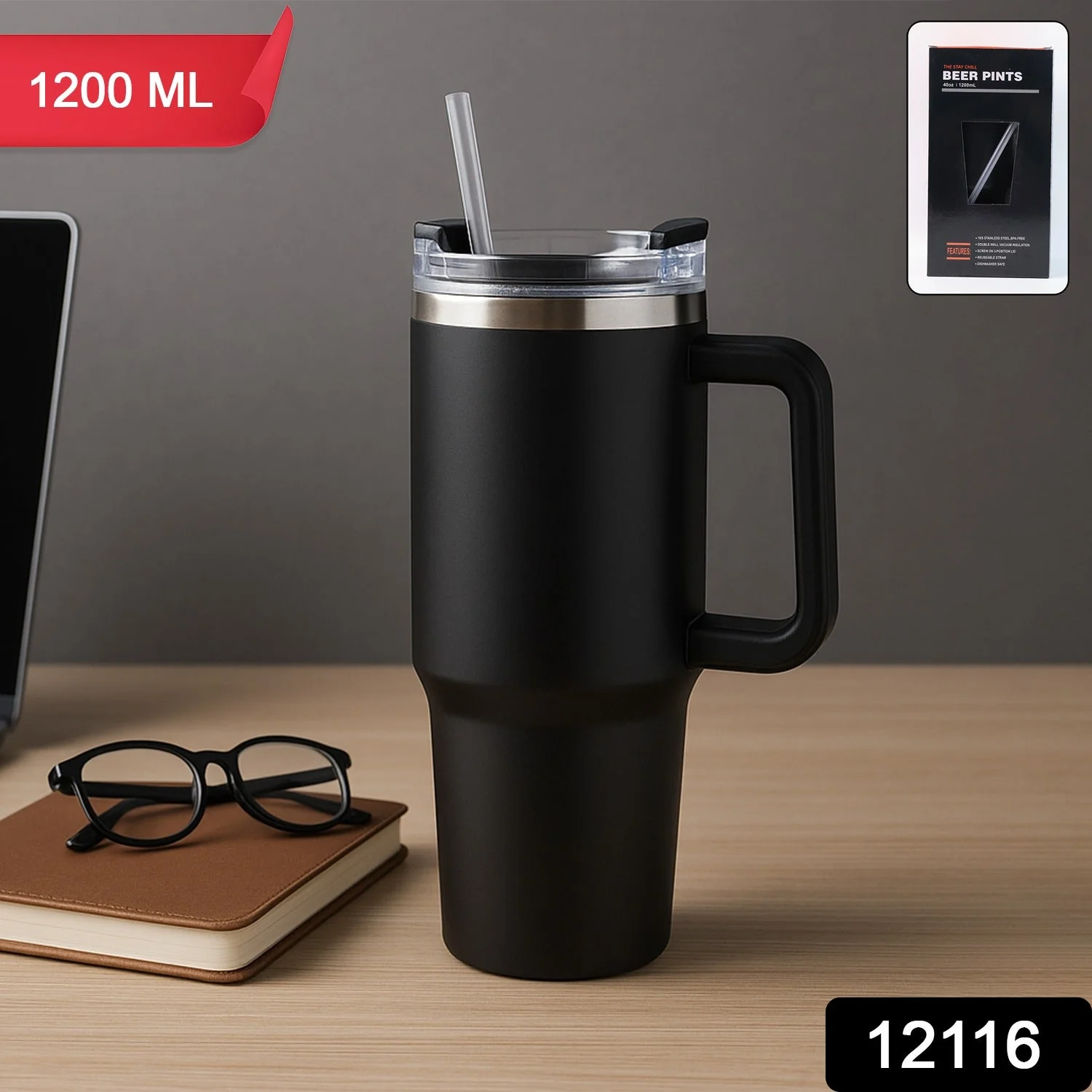 Premium 1200 ML Stainless Steel Vacuum Insulated Travel Mug Tumbler  (1200ML / 1 Pc) - Image 2