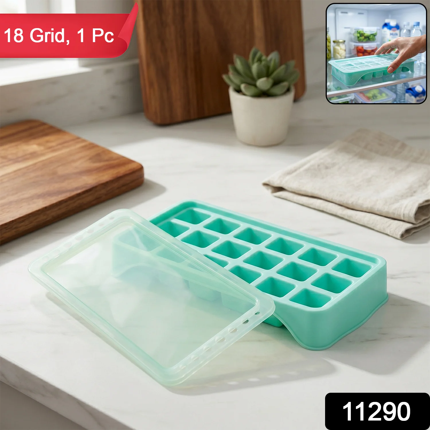 Premium 18‑Grid Pop Up Ice Tray with Lid (1 Pc) - Image 2