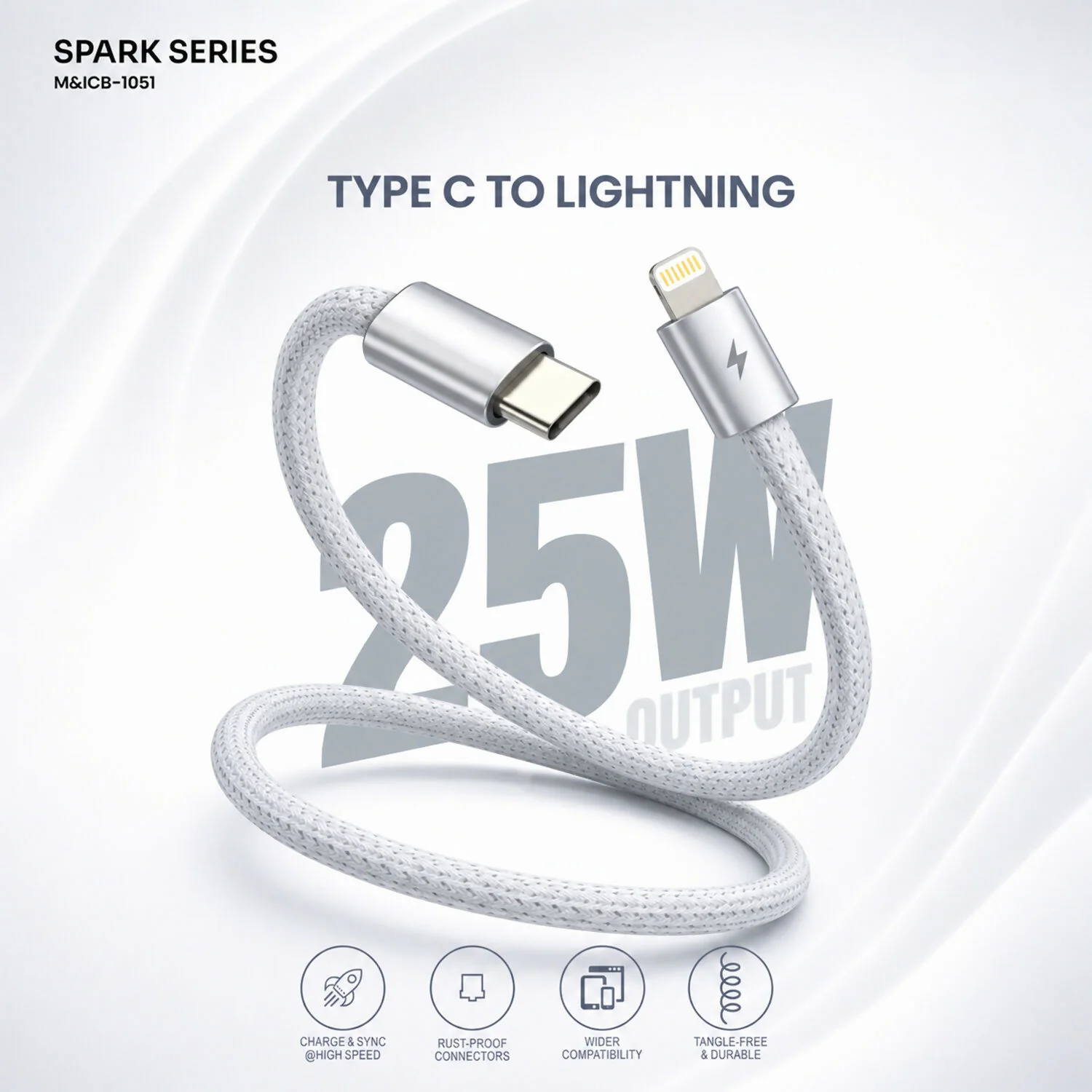Premium 25W Type C to Lightning Fast Charging Cable (1 Pc, 1 Mtr) - Image 6
